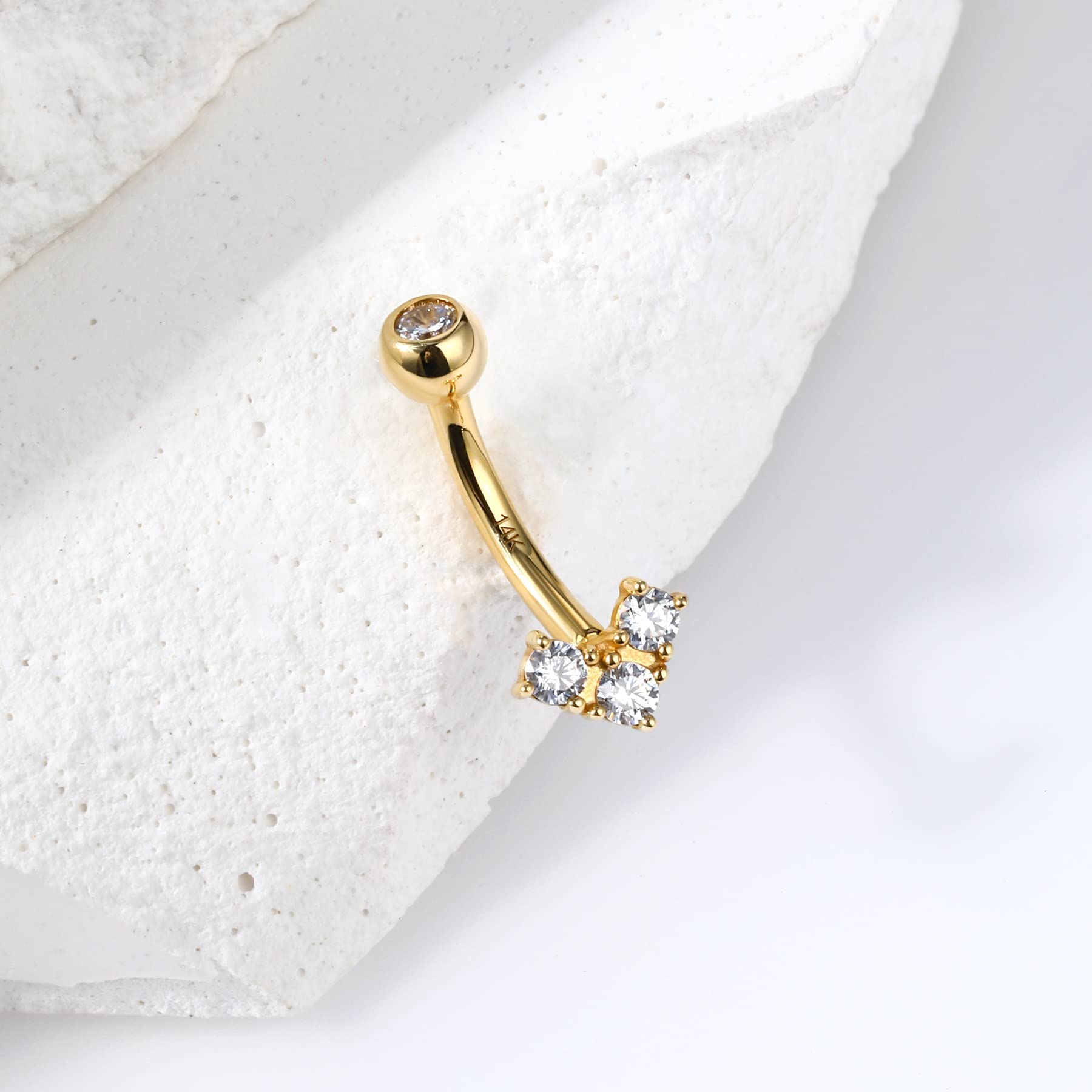 14K Solid Gold Belly Button Rings for Women - Real 14K Yellow Gold Belly Piercing Jewelry - Perfect for Everyday Wear, Parties, and Beach Outfits