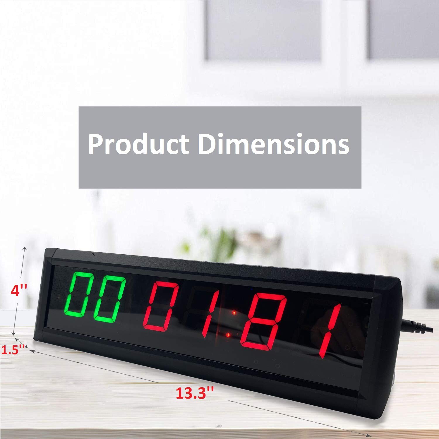 1.8 Inch Digital Workout Timer Wall Clock - Interval Countdown/Countup Stopwatch with Remote Control (Green & Red Display) for Gym, Home Fitness & Cross Training