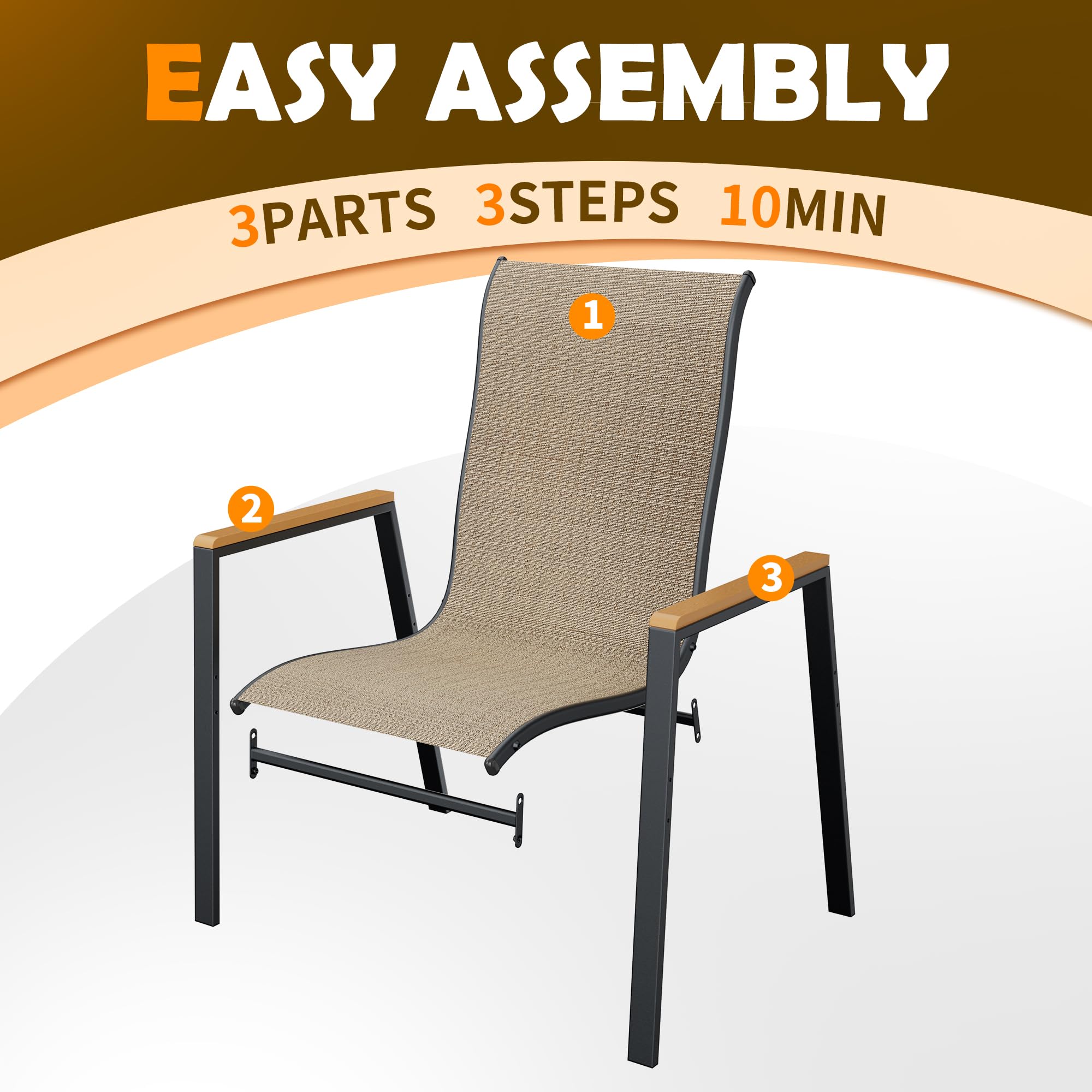4-Piece UDPATIO Outdoor Stackable Dining Chairs Set - All-Weather Breathable Textilene & High Back Metal Frame - Perfect for Patio, Garden, Backyard, Deck & Poolside Relaxation (Brown)