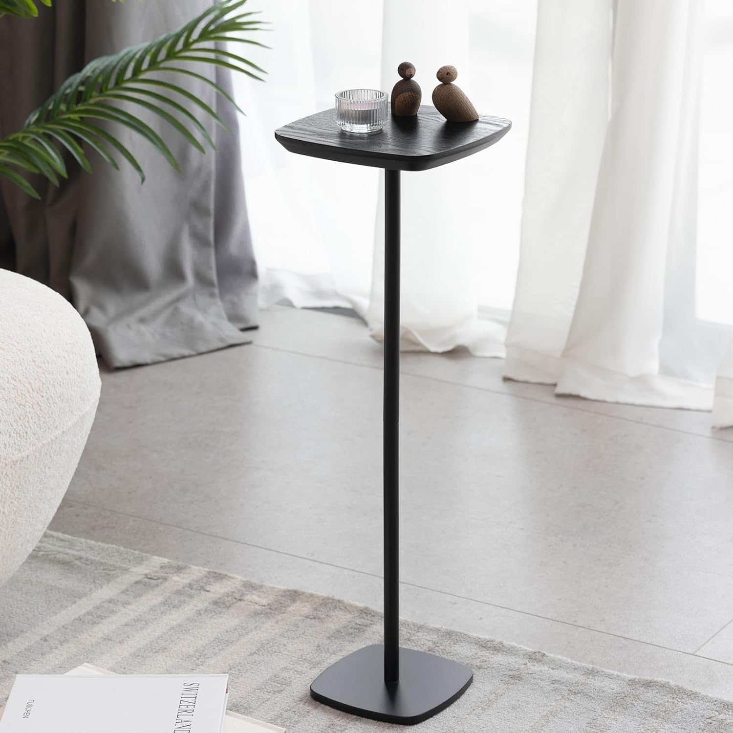 Modern Square Small Drink Table - Black Metal Cocktail Pedestal Stand, Mini Side End Table for Living Room, Bar & Small Spaces | Perfect for Martini Nights, Coffee Breaks & Compact Home Decor