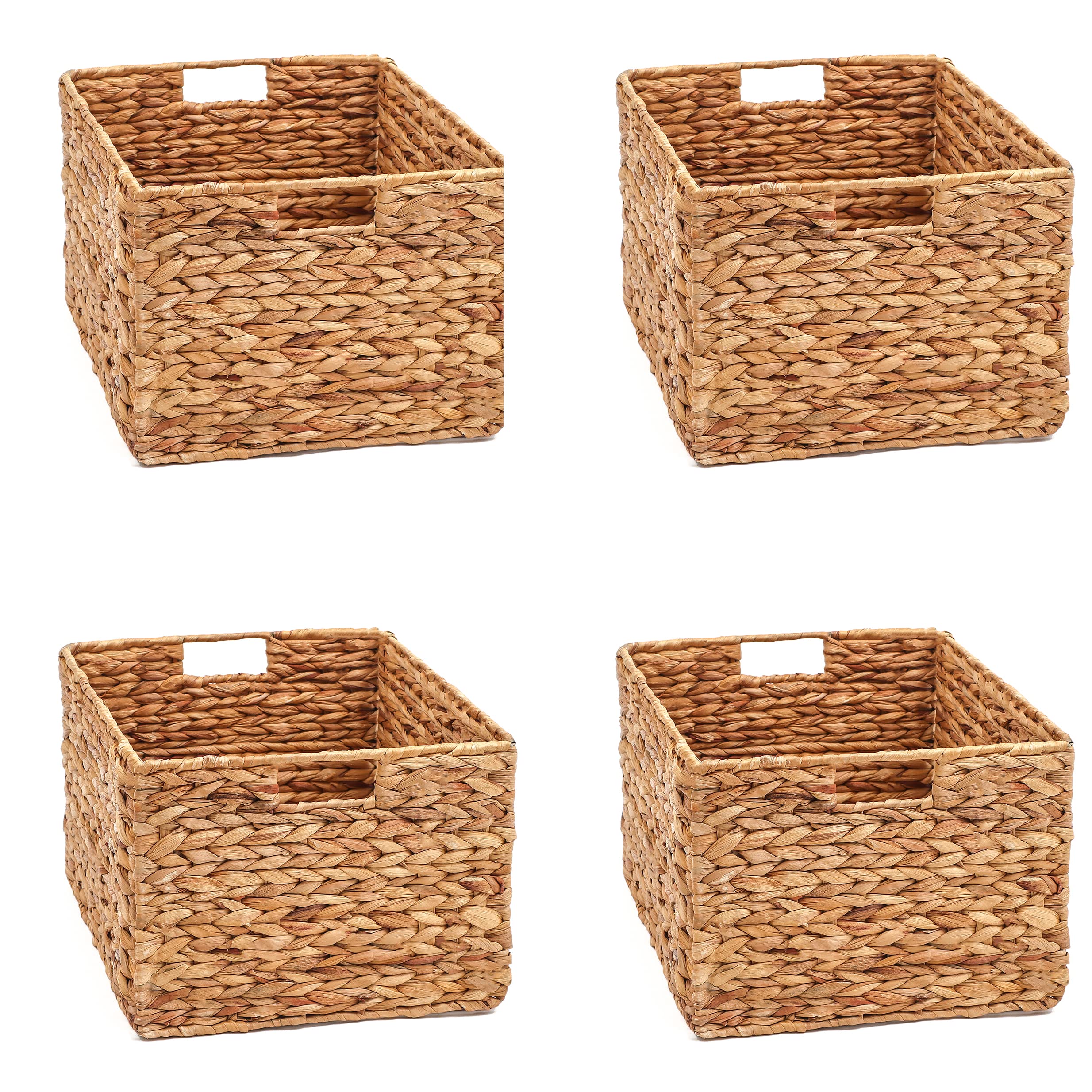 Trademark Innovations Large Foldable Rectangle Wicker Storage Baskets - Set of 4, Natural Woven Bins for Home Organization | Perfect for Closet, Laundry Room, Nursery & Bathroom Storage