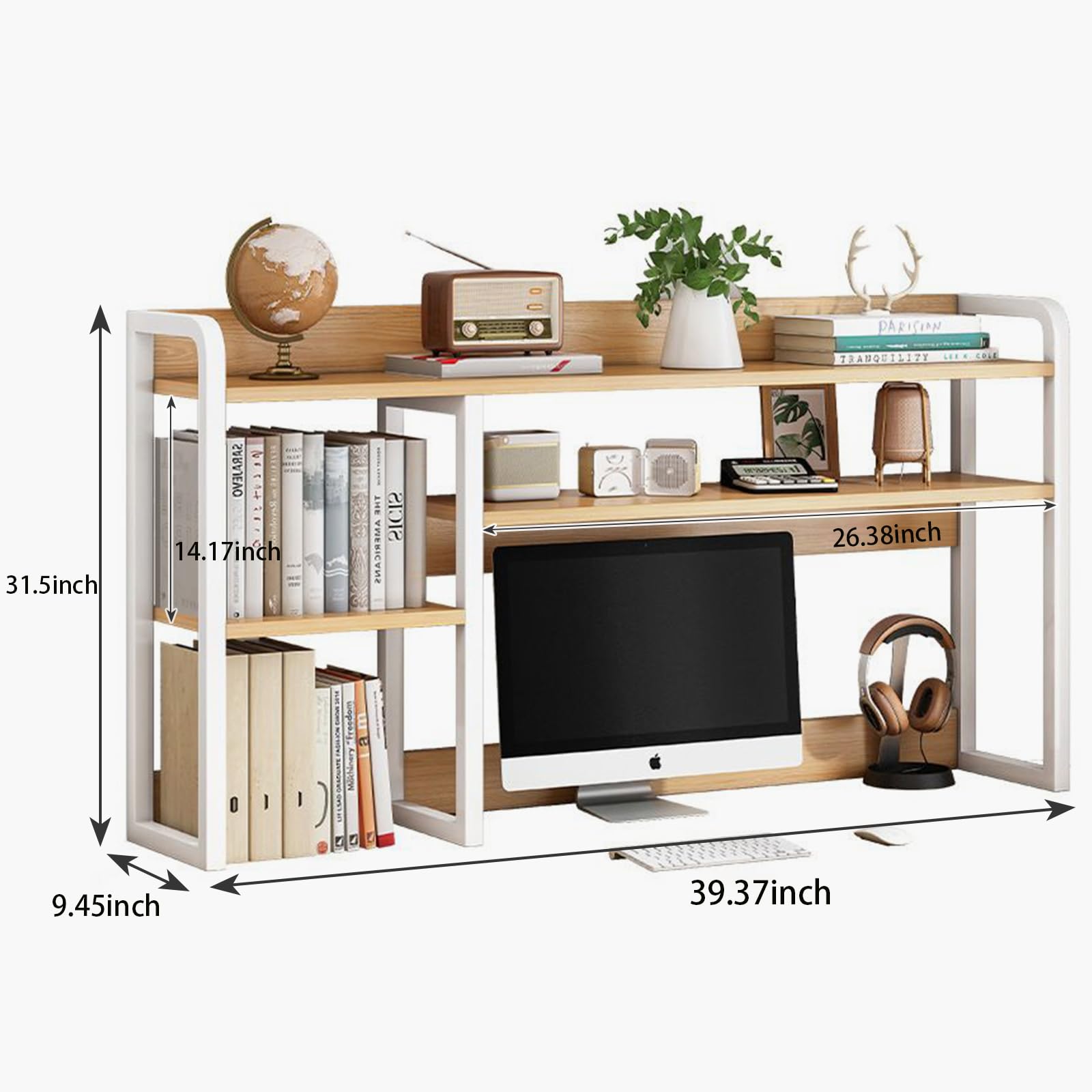 Aupekro 2 Tier Metal Desktop Bookshelf - Computer Desk Organizer with Countertop Hutch, Space Saving Bookcase & Office Supplies Storage Shelf for Home, Dorm, Office | Perfect for Displaying Books, Decor & Work Essentials