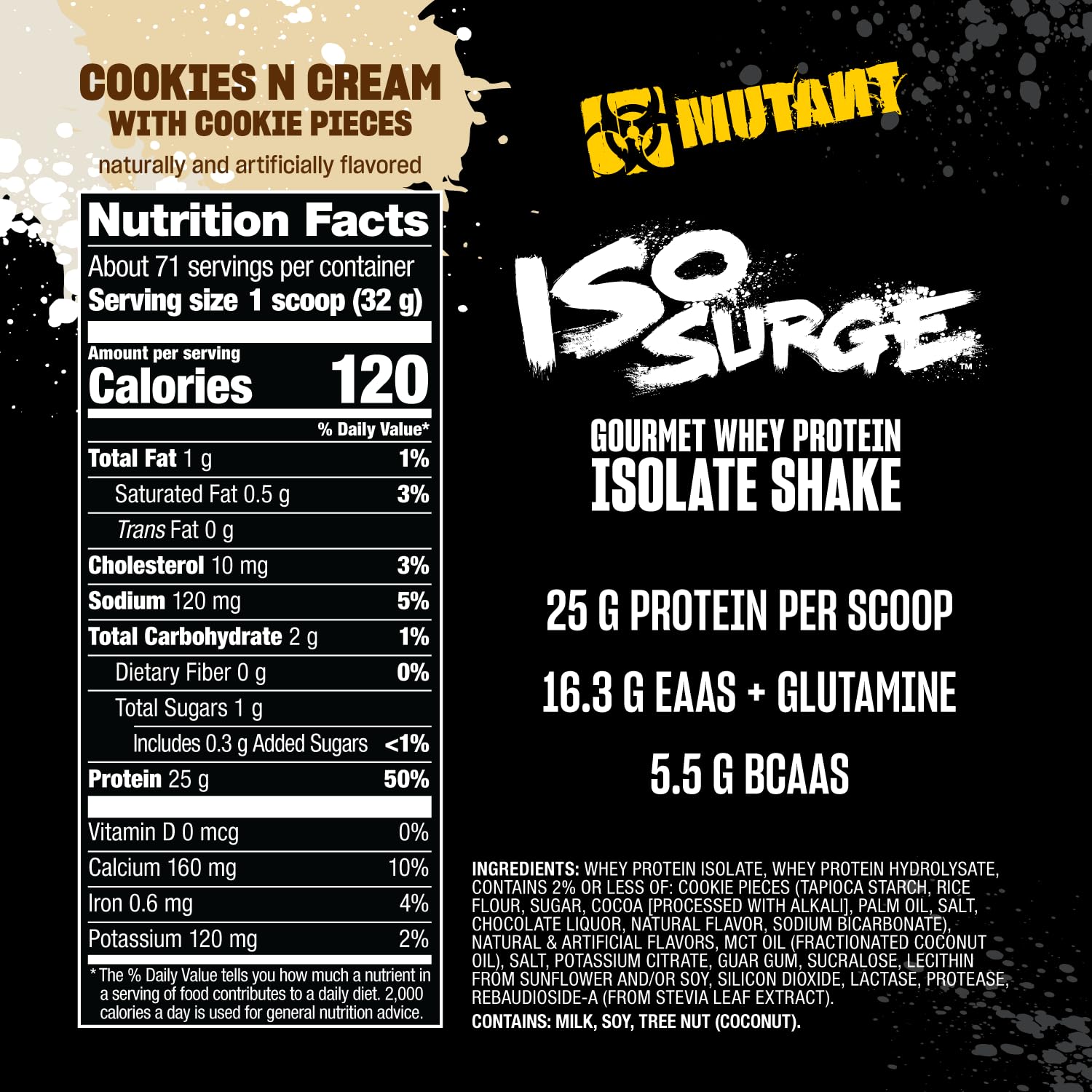 Mutant ISO Surge Whey Protein Isolate Powder - Fast Muscle Recovery & Growth, 5 lb Cookies & Cream Flavor - Post-Workout & Fitness Supplement for Strength & Bulk