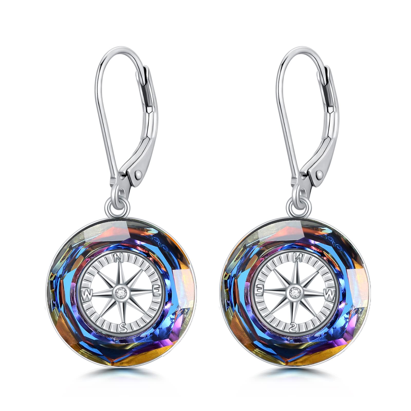 925 Sterling Silver Compass Earrings with Swarovski Crystal - Elegant Dangle Earrings for Women, Perfect Graduation Gift & Travel Jewelry for Adventurous Souls | Ideal for College Graduation, Wanderlust Trips & Everyday Wear