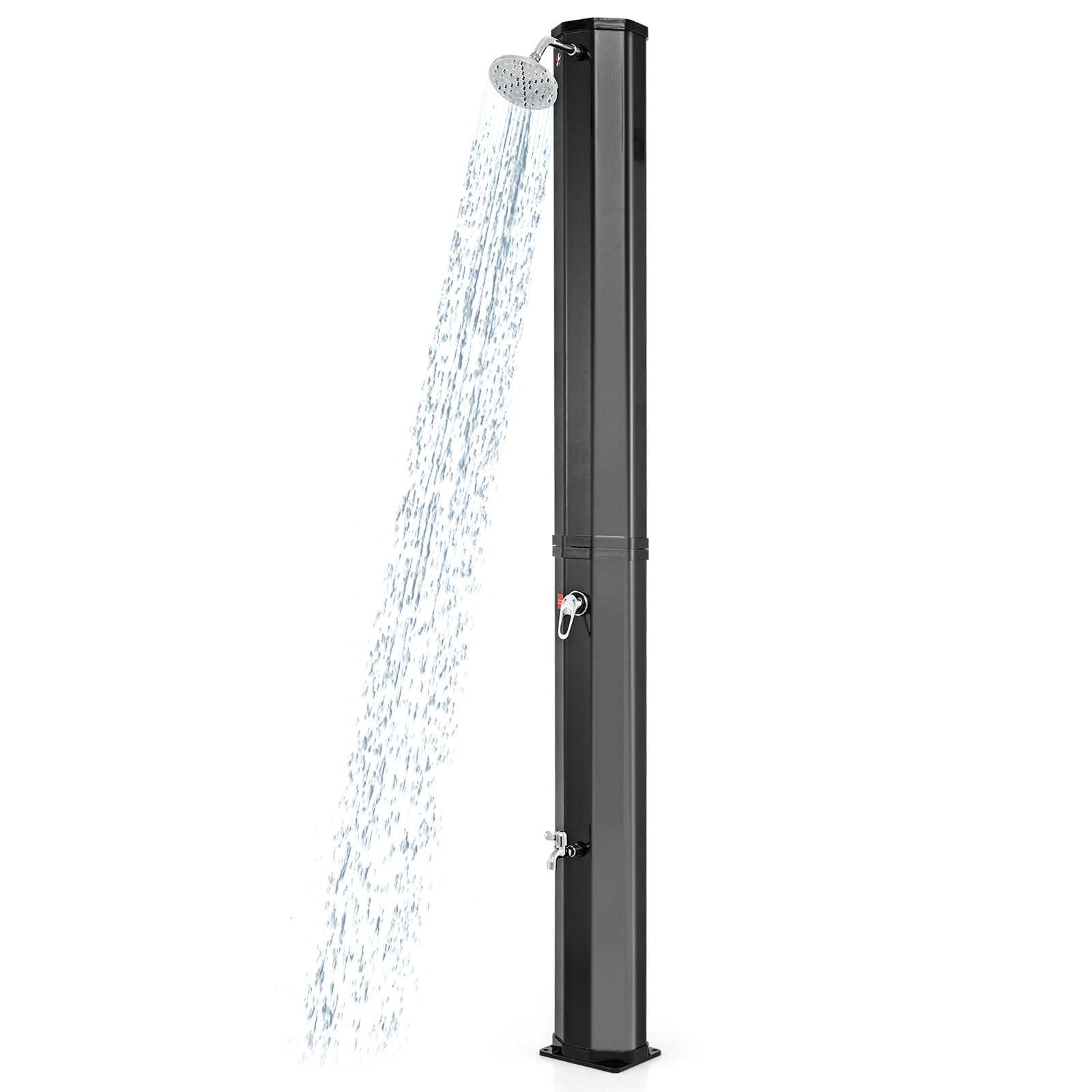 Goplus 15.9 Gallon Solar Heated Outdoor Shower with 7.5 FT Stand - Portable Shower Head & Foot Tap for Backyard, Poolside, Beach & Garden - Perfect for Camping, RV Trips & Outdoor Activities (Black)