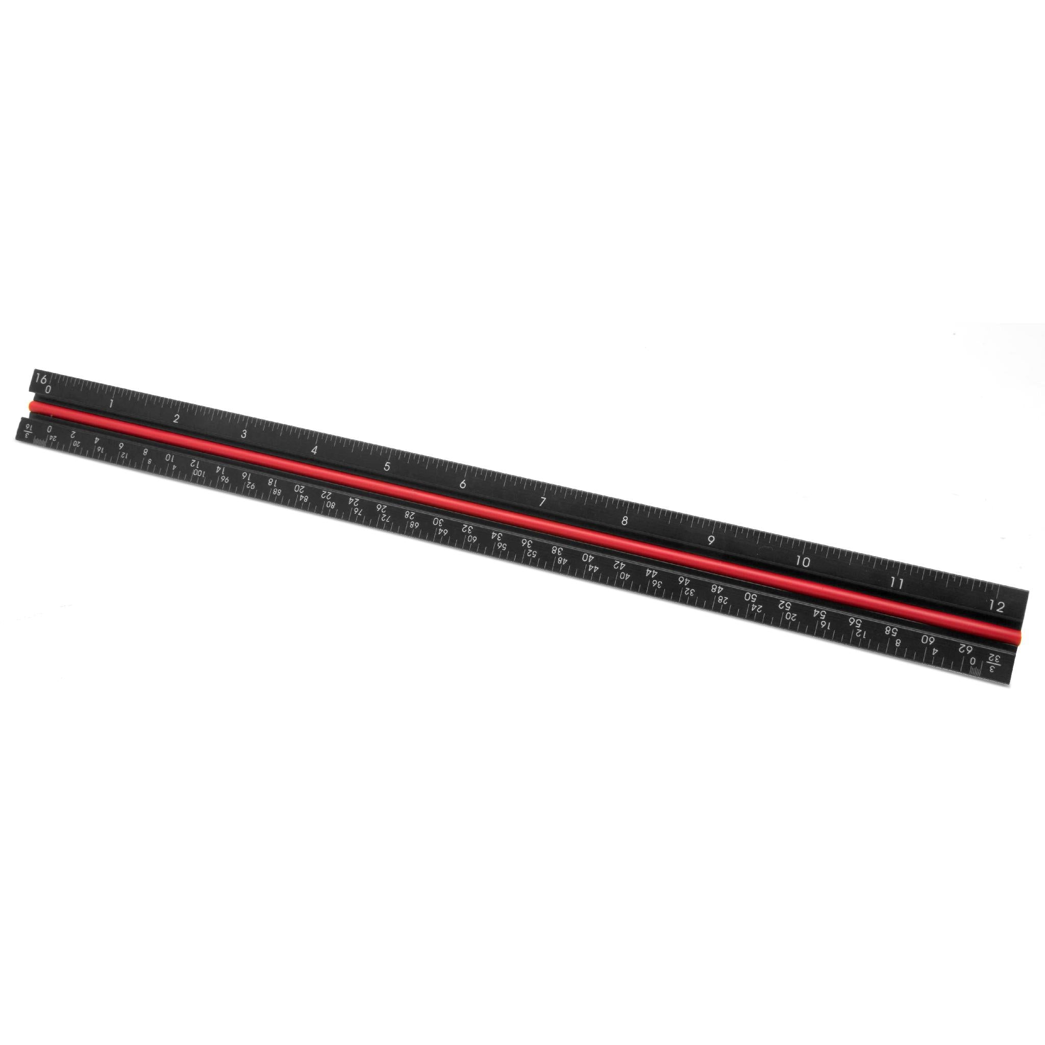 WEN ME333R 12 Inch Aluminum Triangular Architect Ruler with Laser Etched Imperial Scales - Perfect for Drafting, Engineering & Technical Drawing