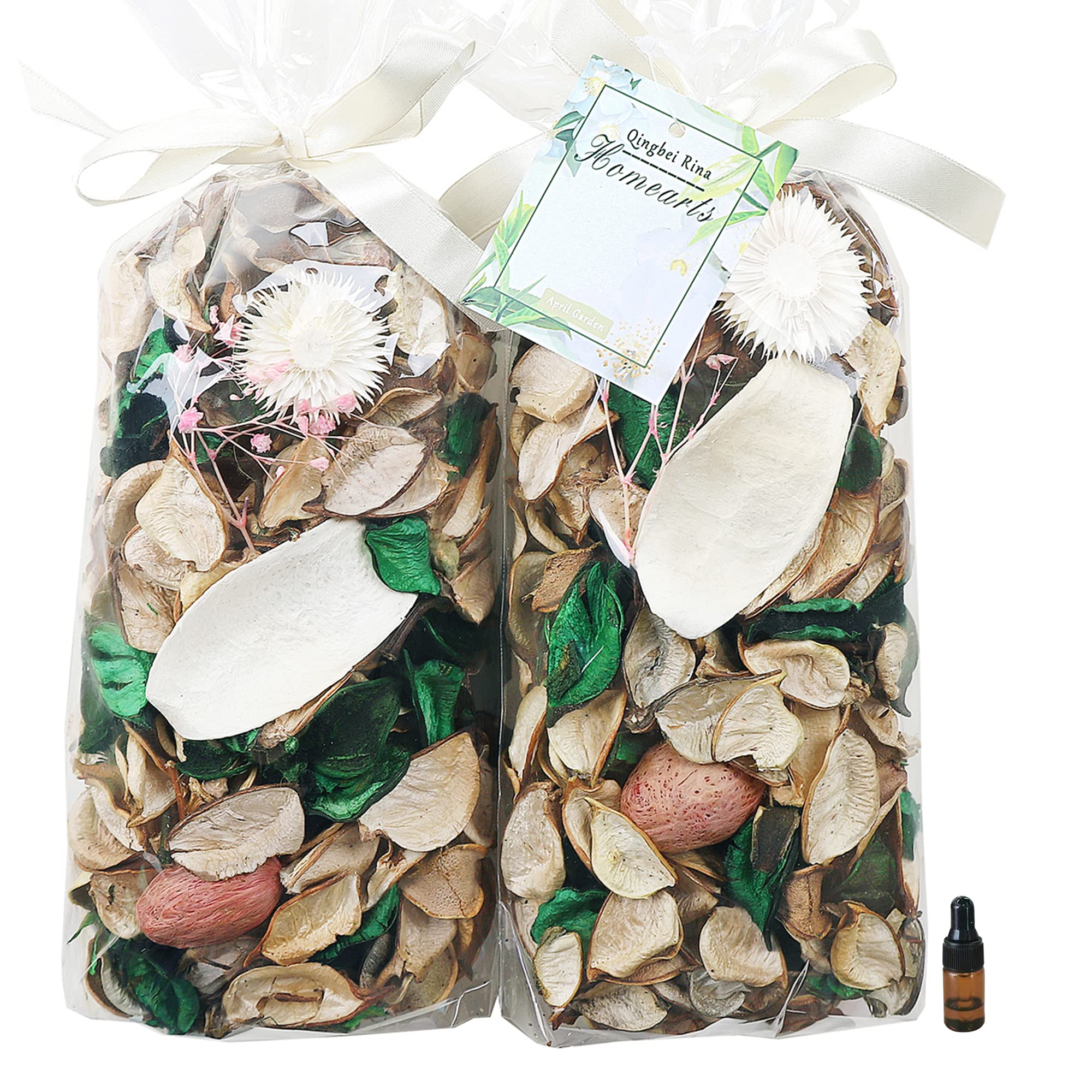 Qingbei Rina White Potpourri Bags - Jasmine Scented Bowl Filler, Spring Decorative Dried Flower Petals for Home Fragrance Sachets | 8.4oz/2 Bags | Perfect for Bathroom Decor, Living Room Aromatherapy & Wedding Centerpieces