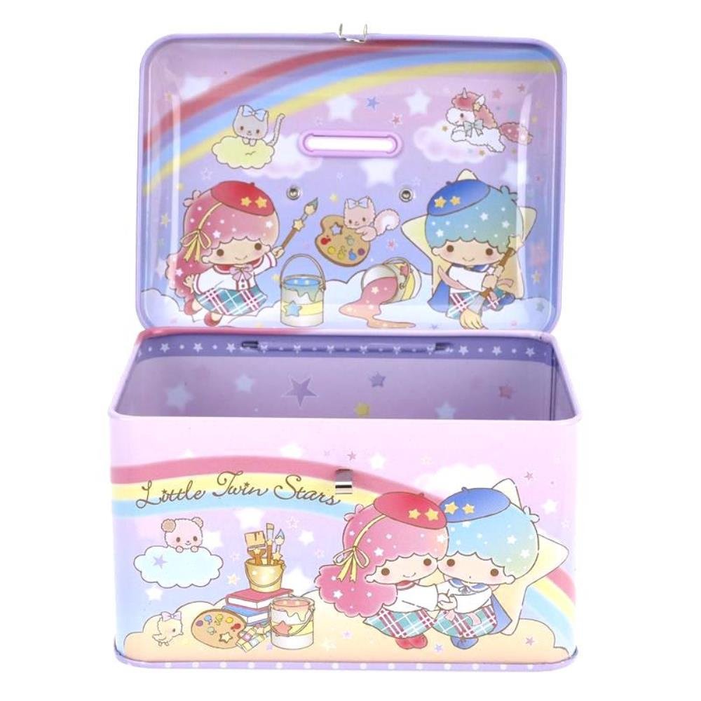 Ellon Little Twin Stars Metal Money Coin Bank with Lock & Handle - Secure Savings Box for Kids & Collectors - Perfect for Birthday Gifts, Piggy Bank Alternative & Home Decor