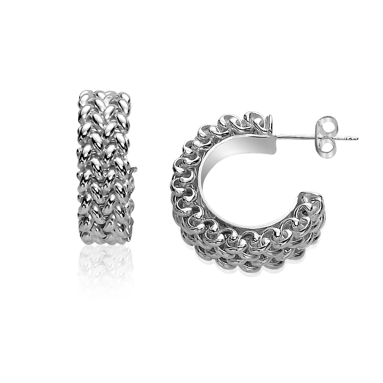 Stylish Sterling Silver Half Hoop Rhodium Plated Popcorn Earrings for Women - Perfect for Parties, Weddings & Everyday Wear