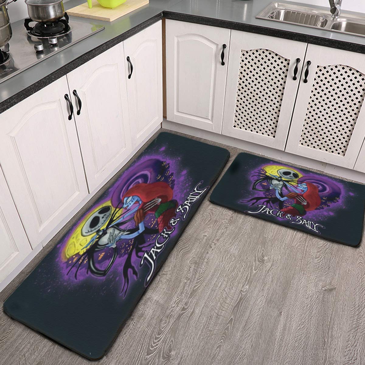 Nightmare Before Christmas Kitchen Rugs Set of 2 - Anti-Fatigue Cushioned Floor Mats, Waterproof Runner Rug (17.71