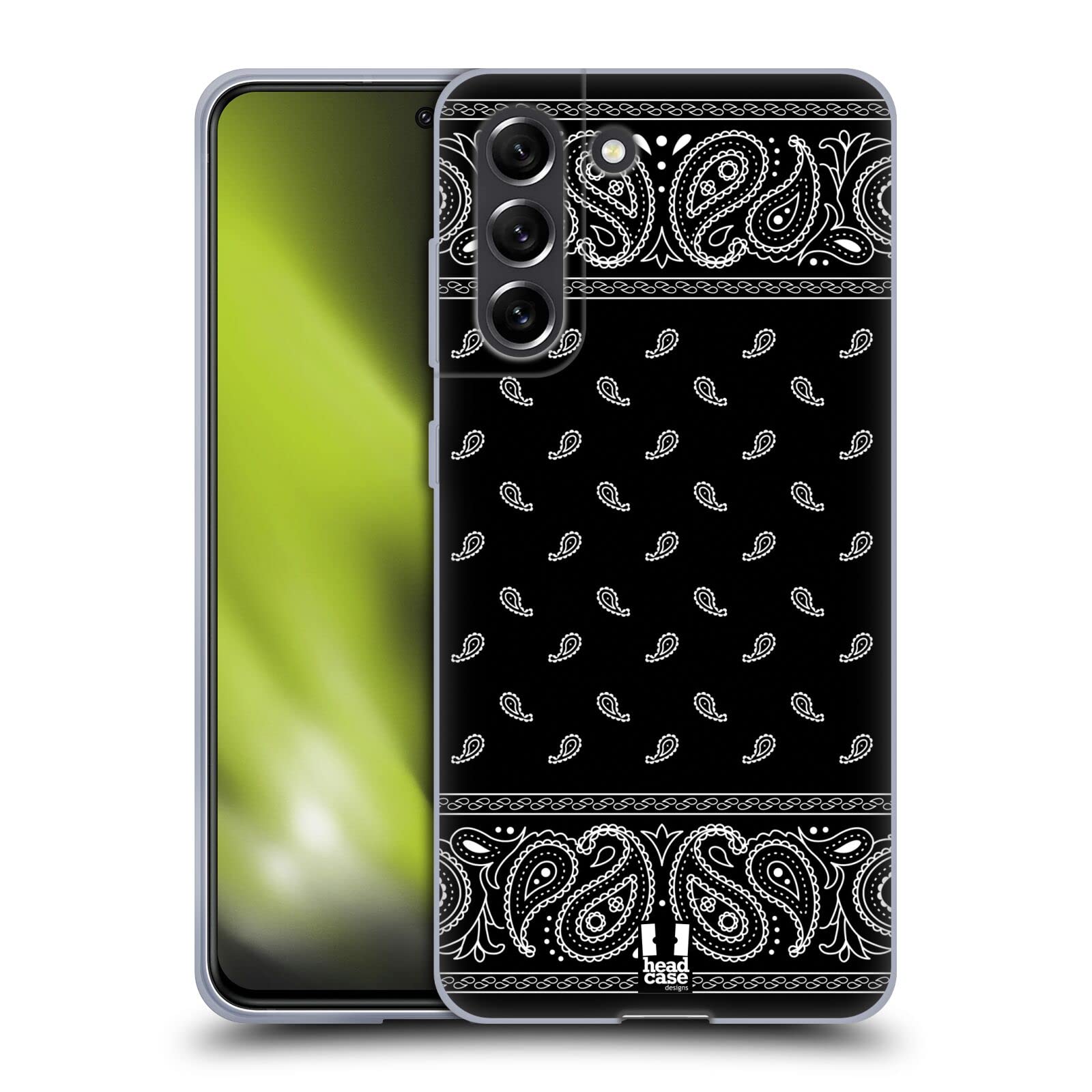 Head Case Designs Black Classic Paisley Bandana Soft Gel Case for Samsung Galaxy S21 FE 5G - Stylish Protection for Everyday Use and Outdoor Adventures