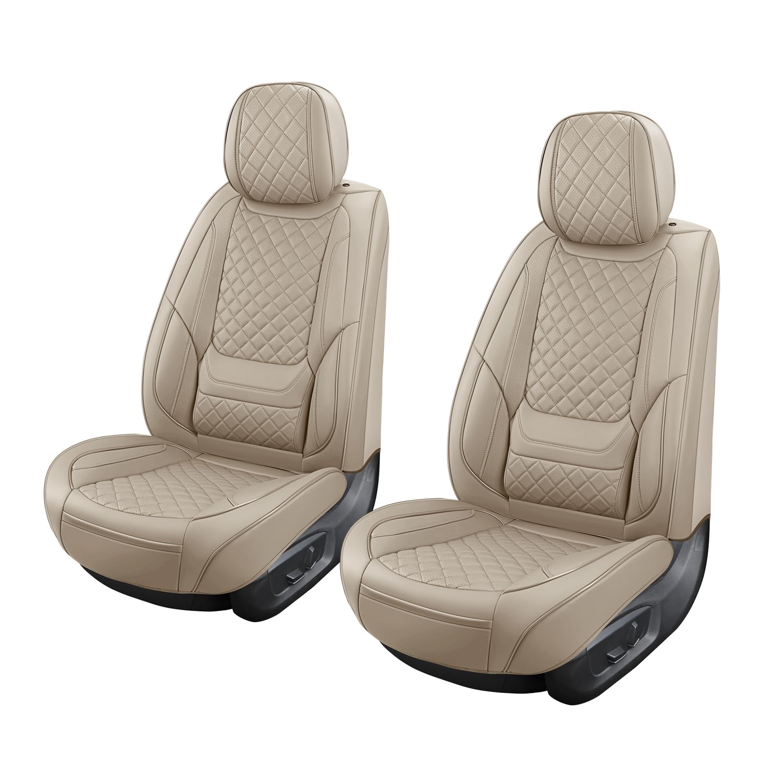 Premium Waterproof Leather Car Seat Covers - Universal Fit for Most Cars, SUVs & Trucks - Breathable Front Seat Protectors (Beige, Pair) - Perfect for Daily Commute, Road Trips & Family Travel