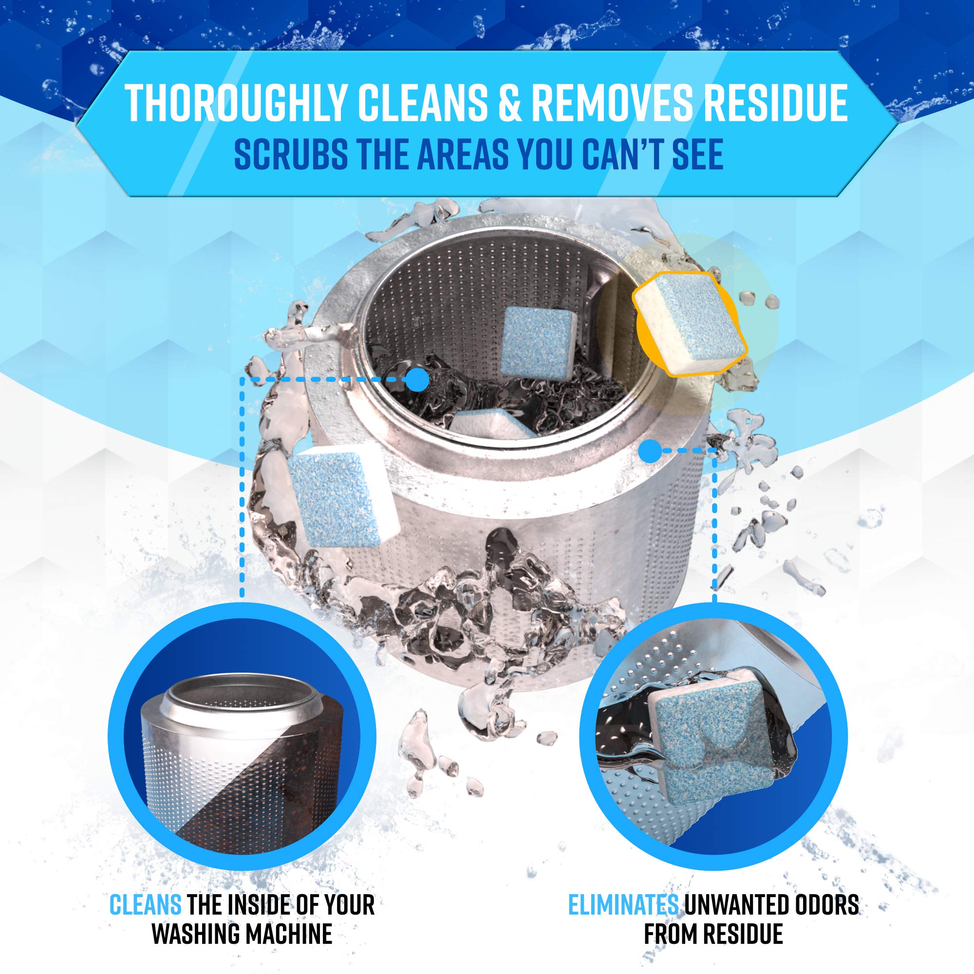 ACTIVE Washing Machine Cleaner Descaler Tablets - 24 Pack | Deep Cleaning for HE Front Load & Top Load Washers | Removes Odor, Mold & Residue | Safe for All Machines | Perfect for Monthly Maintenance & Laundry Refresh
