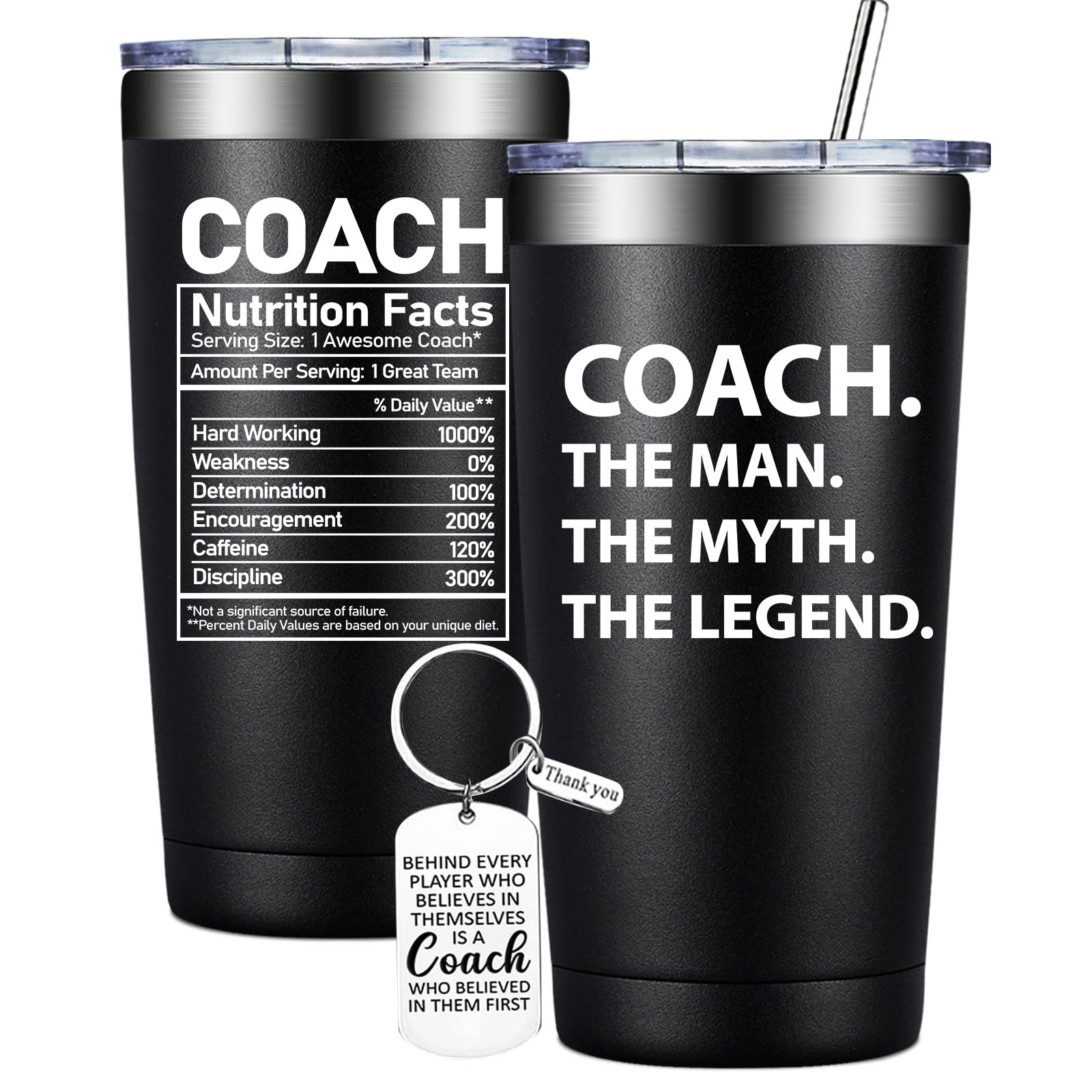 BIRGILT 20oz Insulated Tumbler - Personalized Coach Gift for Men - Baseball, Soccer, Basketball, Hockey, Football, Softball, Track & Gymnastics - Perfect for Practice, Games & Team Appreciation - BPA-Free Stainless Steel Cup with Lid & Straw