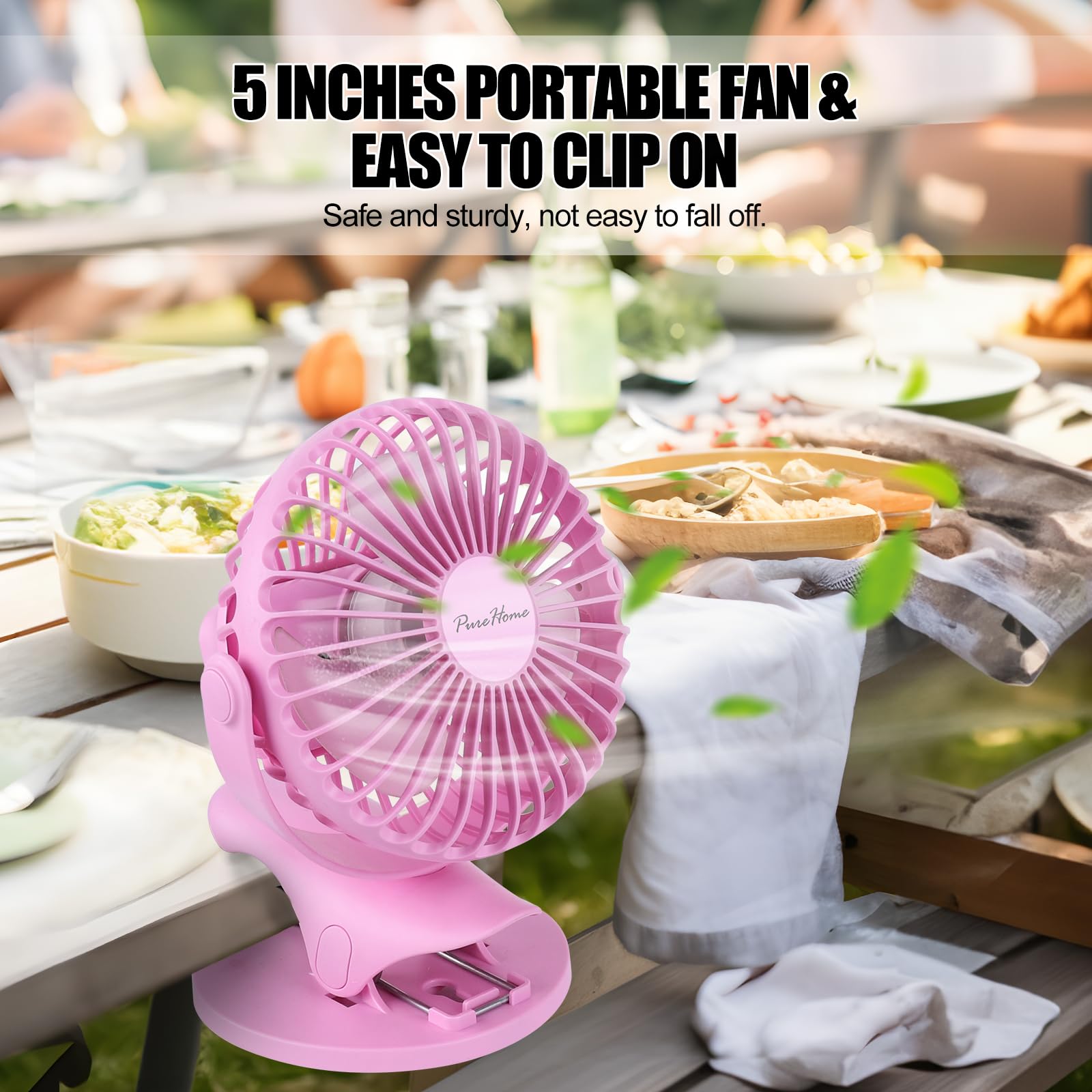 Portable Clip Fan - USB Rechargeable Battery Operated Mini Desk Fan with 3 Speed Settings, 360° Rotation & Ultra Quiet Strong Airflow - Perfect for Home, Office, Bedroom, Dorm, Stroller, Camping & Travel (Pink)