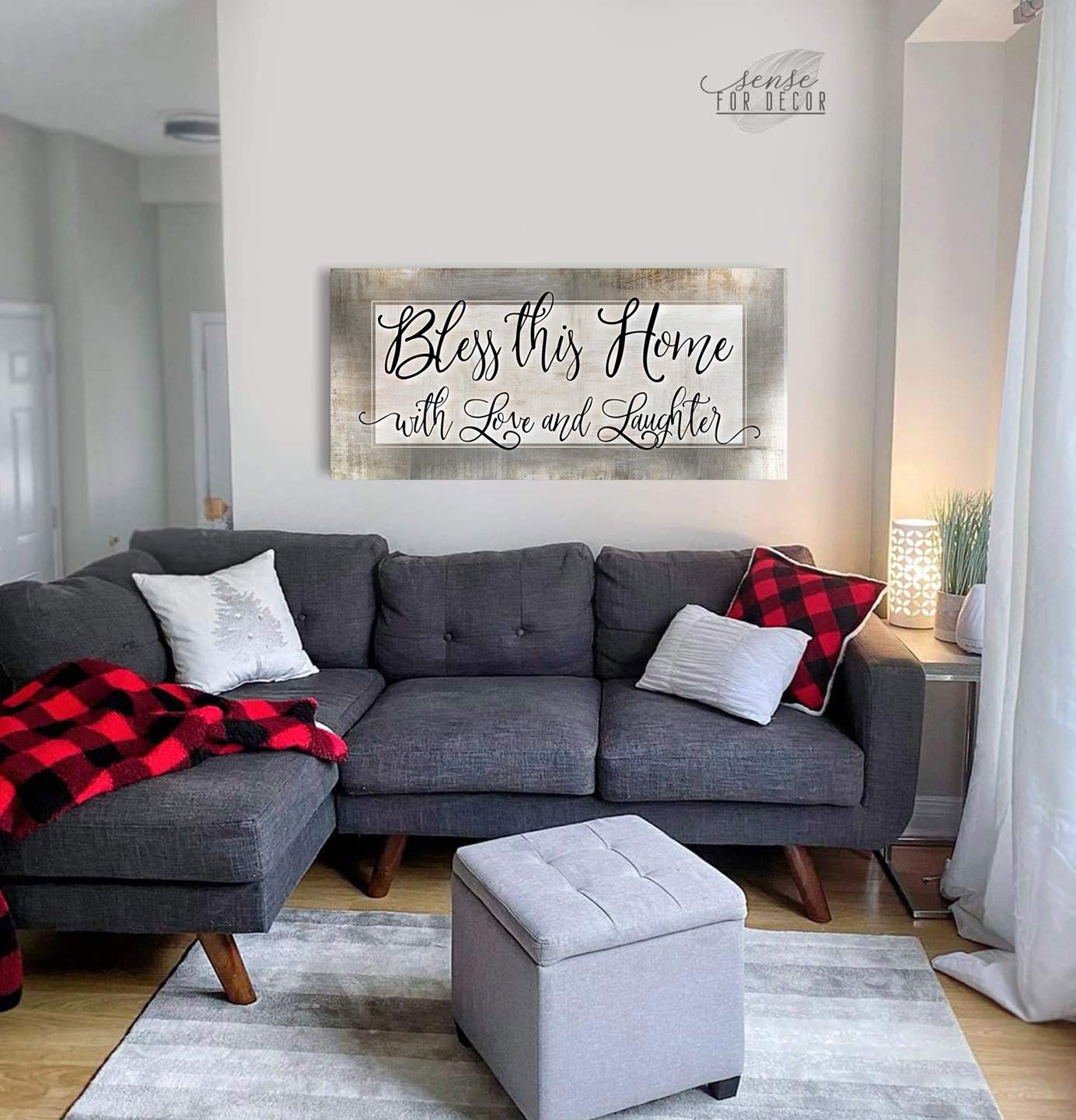 Bless This Home With Love Religious Wall Decor - Rustic Housewarming Gift for Living Room - Light Brown Wooden Sign 60x27 Inches - Perfect for Farmhouse, Christian & Wedding Home Decor