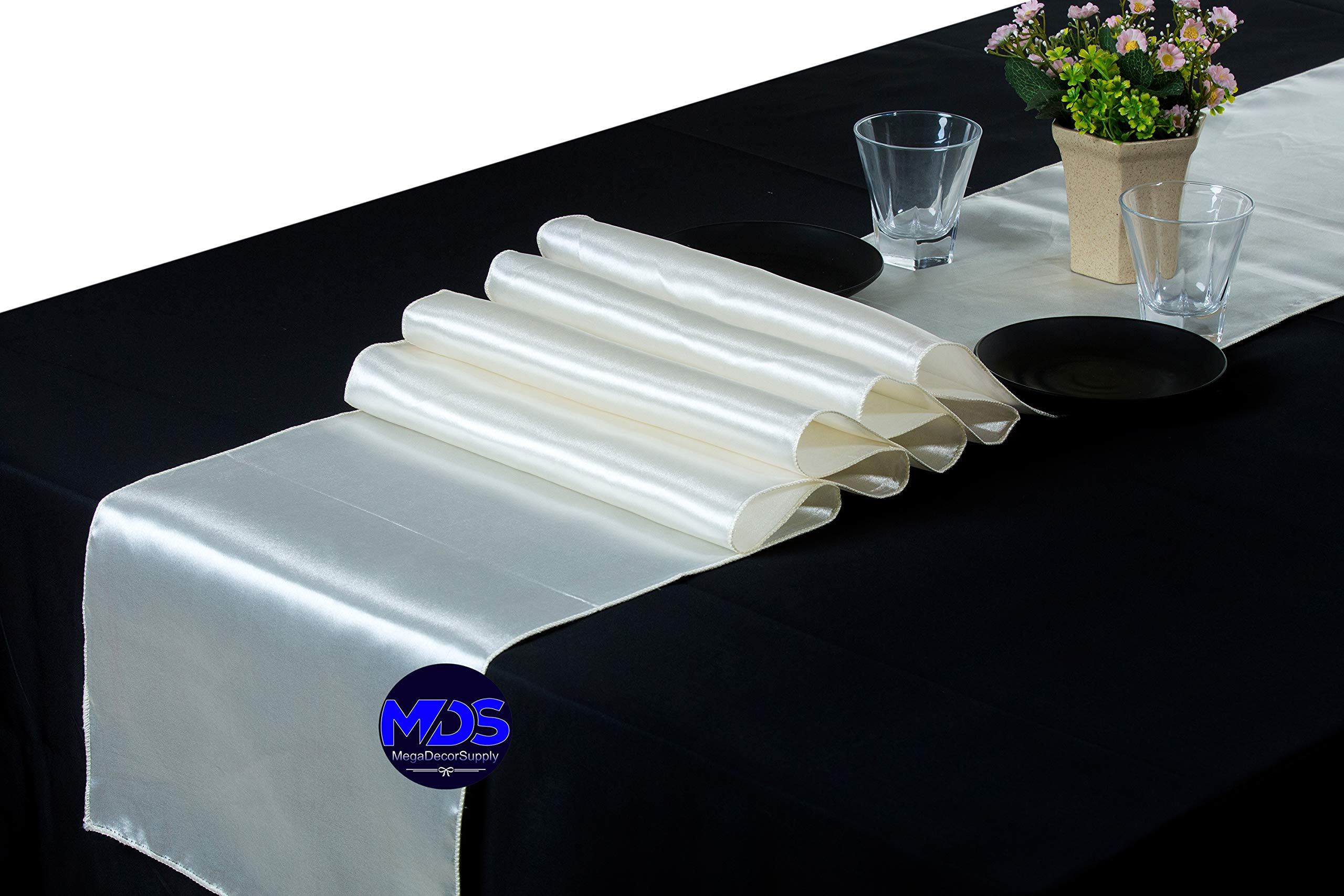 10 Pack Ivory Satin Table Runners 12x108 Inch - Elegant Wedding Banquet Decor for Reception, Bridal Shower & Party Decorations