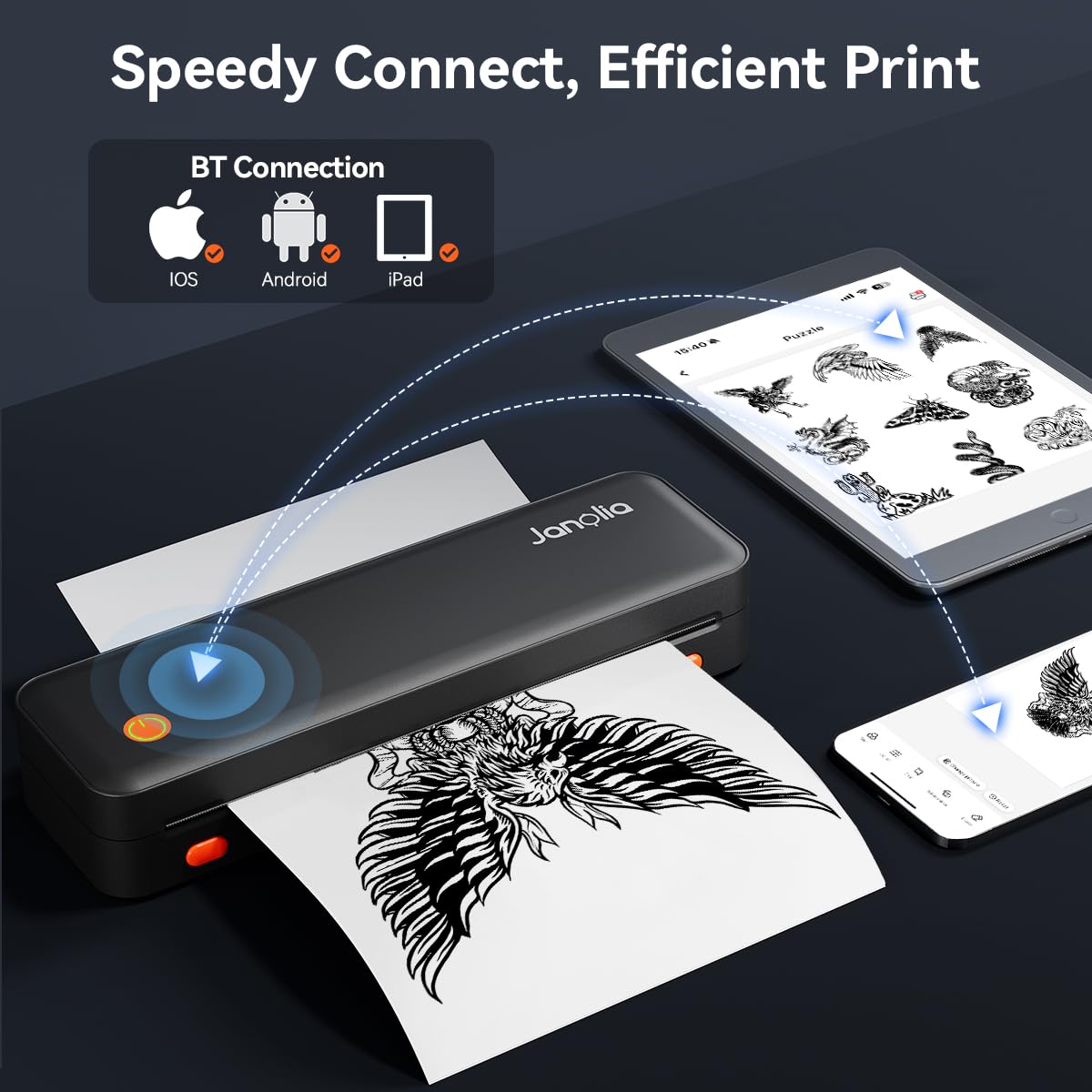 Janolia Wireless Tattoo Stencil Printer - Portable Thermal Printer for Tattoo Artists | 2.24