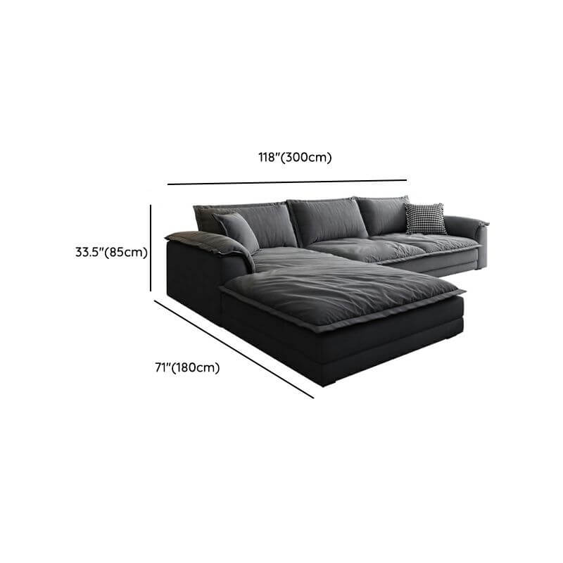 L-Shaped Sectional Sofa with Cushion Back & Pillow Top Arms - Modern Nordic Grey Fabric - Perfect for Living Room, Lounge & Family Gatherings