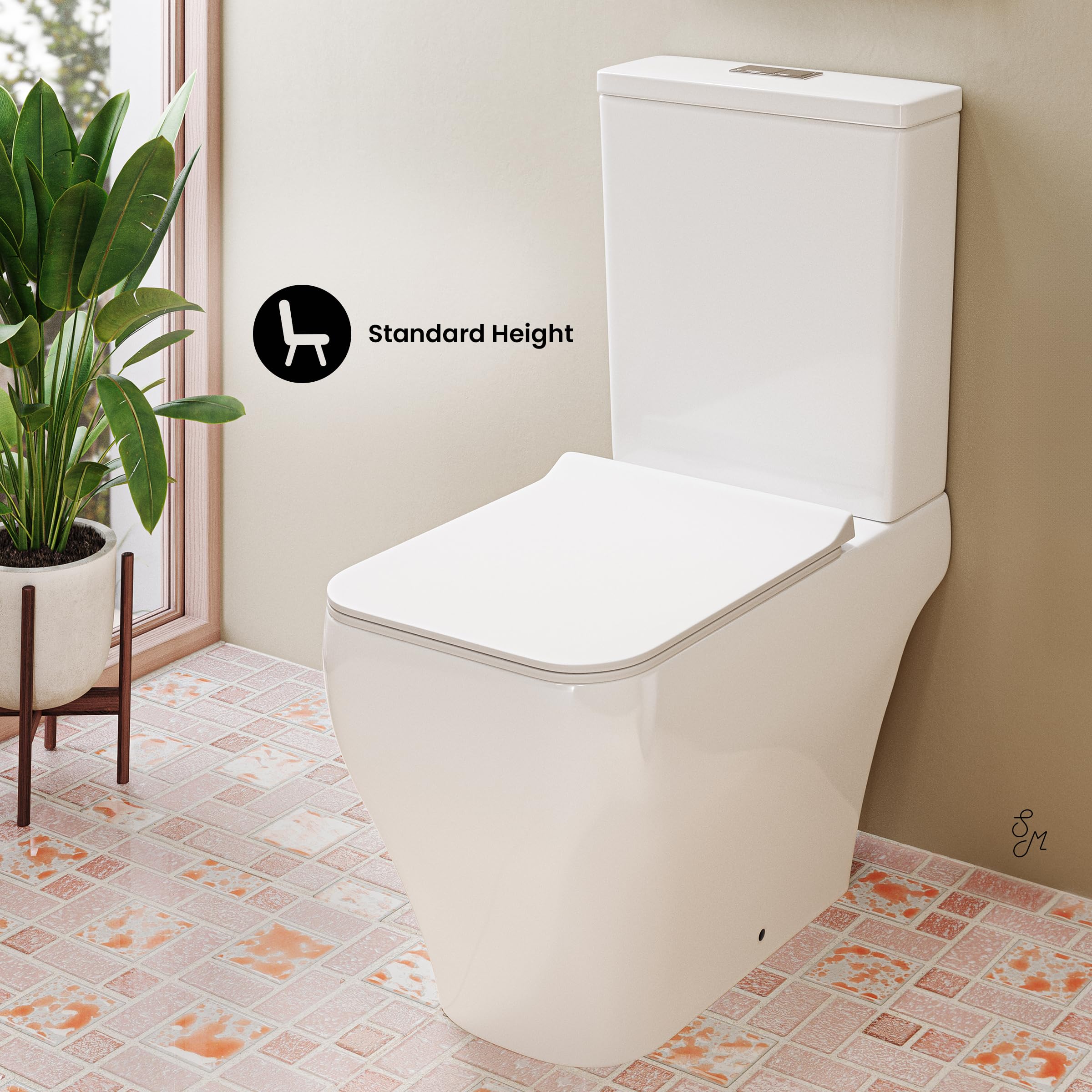 Nadar Two-Piece Square Toilet with Dual-Flush System (1.1/1.6 GPF) - Water Efficient White Bathroom Toilet for Modern Homes & Commercial Spaces
