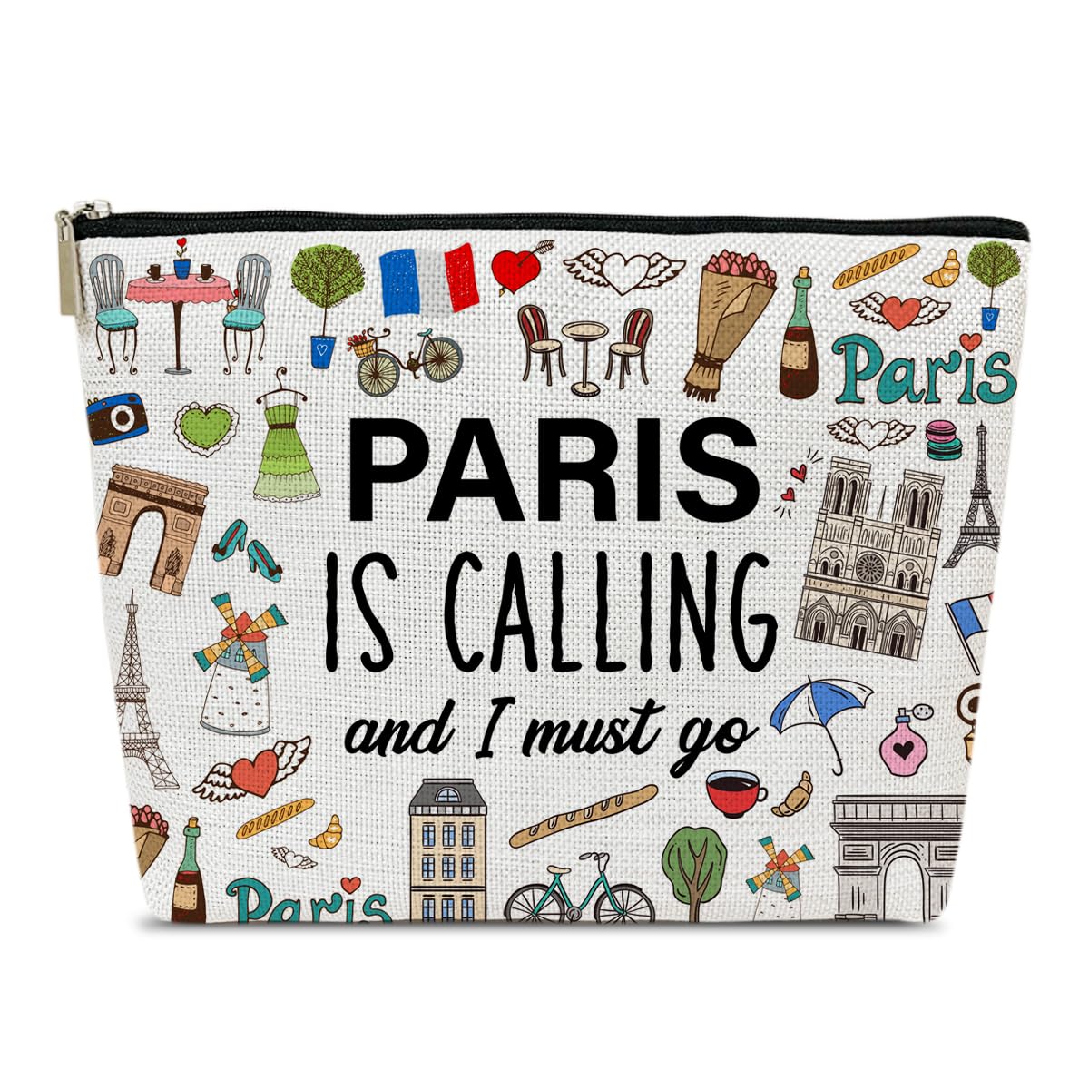 Funny Paris Travel Makeup Bag - Cute City Themed Cosmetic Pouch for Women | Perfect Travel Gift for Her, Vacation Essentials | Great for Holidays, Weekend Getaways & Paris-Themed Parties
