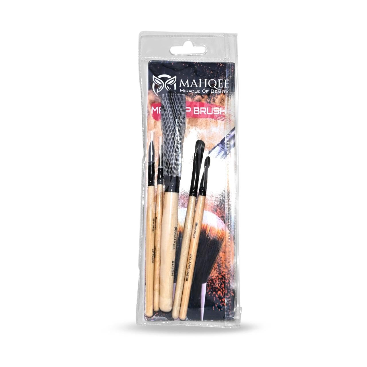 MAHQEE 5 Piece Makeup Brush Set with Wooden Handles - Professional Cosmetic Brushes for Foundation, Blush, Eyeshadow & More | Perfect for Makeup Artists, Beginners & Everyday Beauty Routine