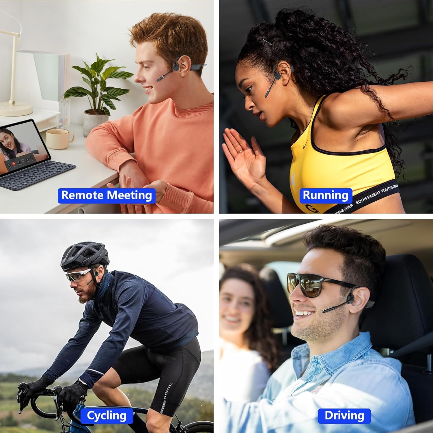 Bone Conduction Headphones with Mic - Open-Ear Bluetooth Headphones with Noise Canceling Boom Mic | Wireless Stereo Headset for Running, Cycling, Workouts & Outdoor Activities | Perfect for Meetings, Driving, Home Office & Online Classes