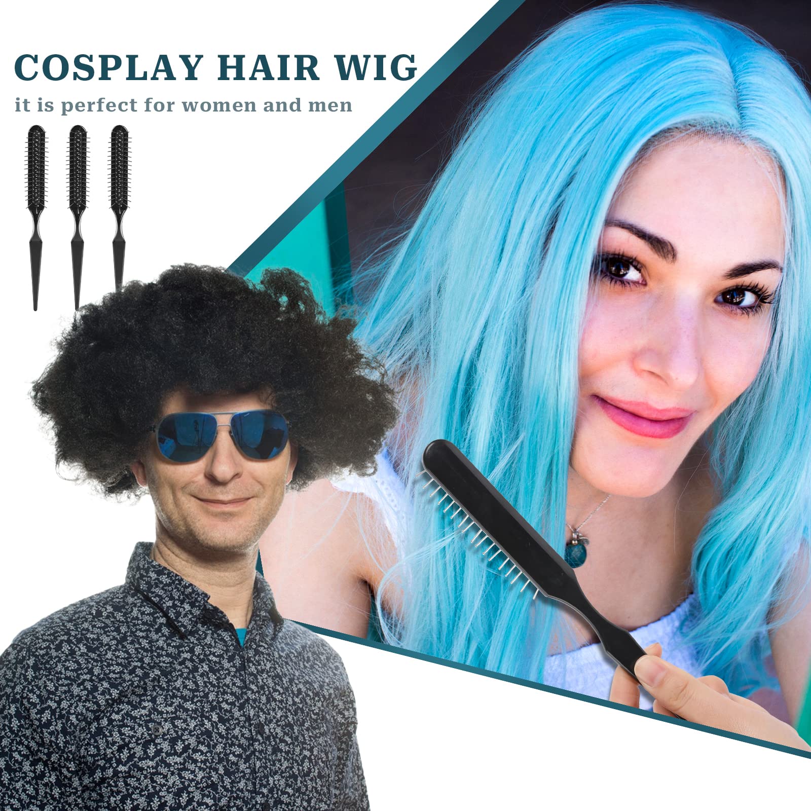 3-Pack Synthetic Wig Brush Set - Detangling Wire Combs for Wigs & Travel