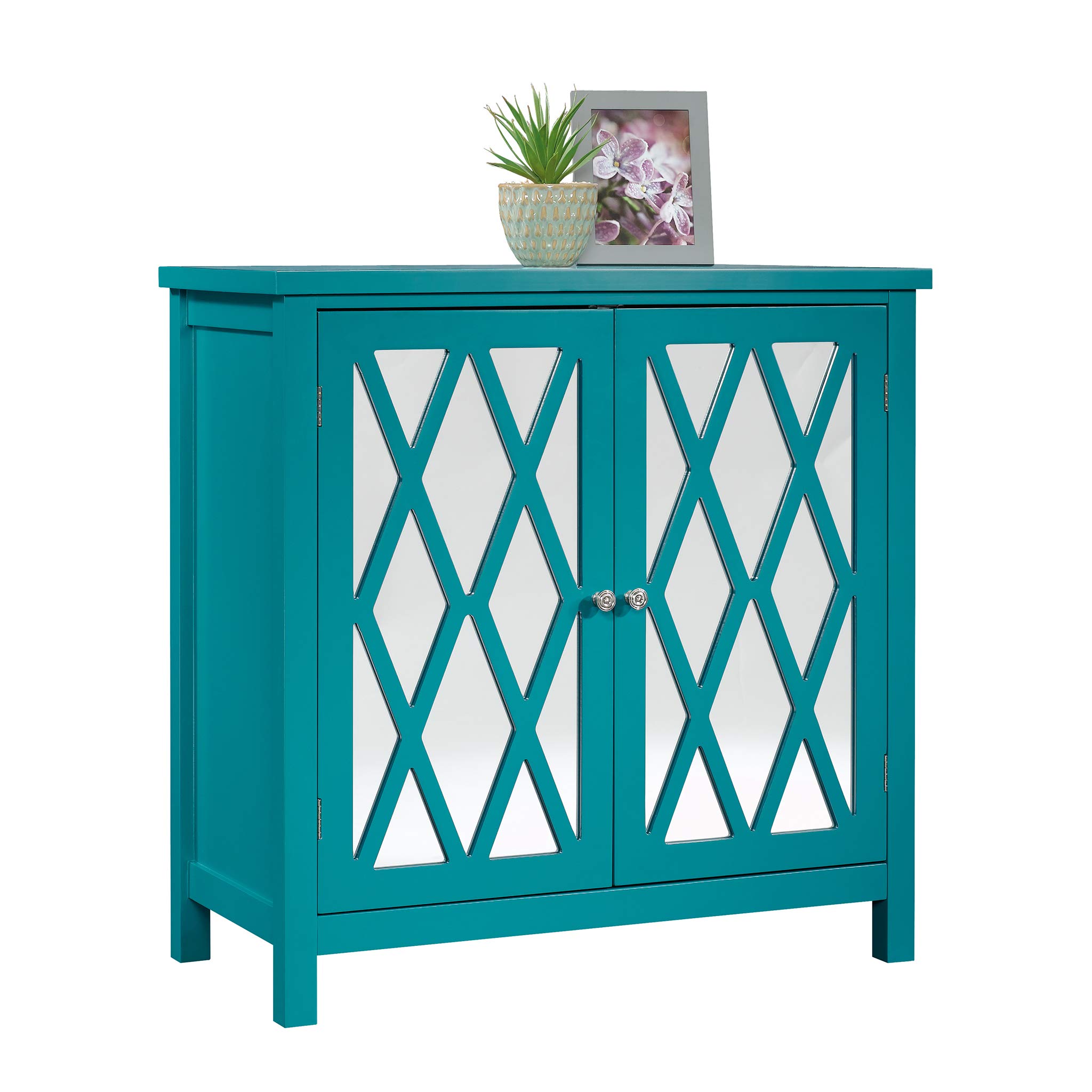 Sauder Harbor View Accent Storage Cabinet - Caribbean Blue Finish | Stylish Home Organization for Living Room, Bedroom & Office Decor