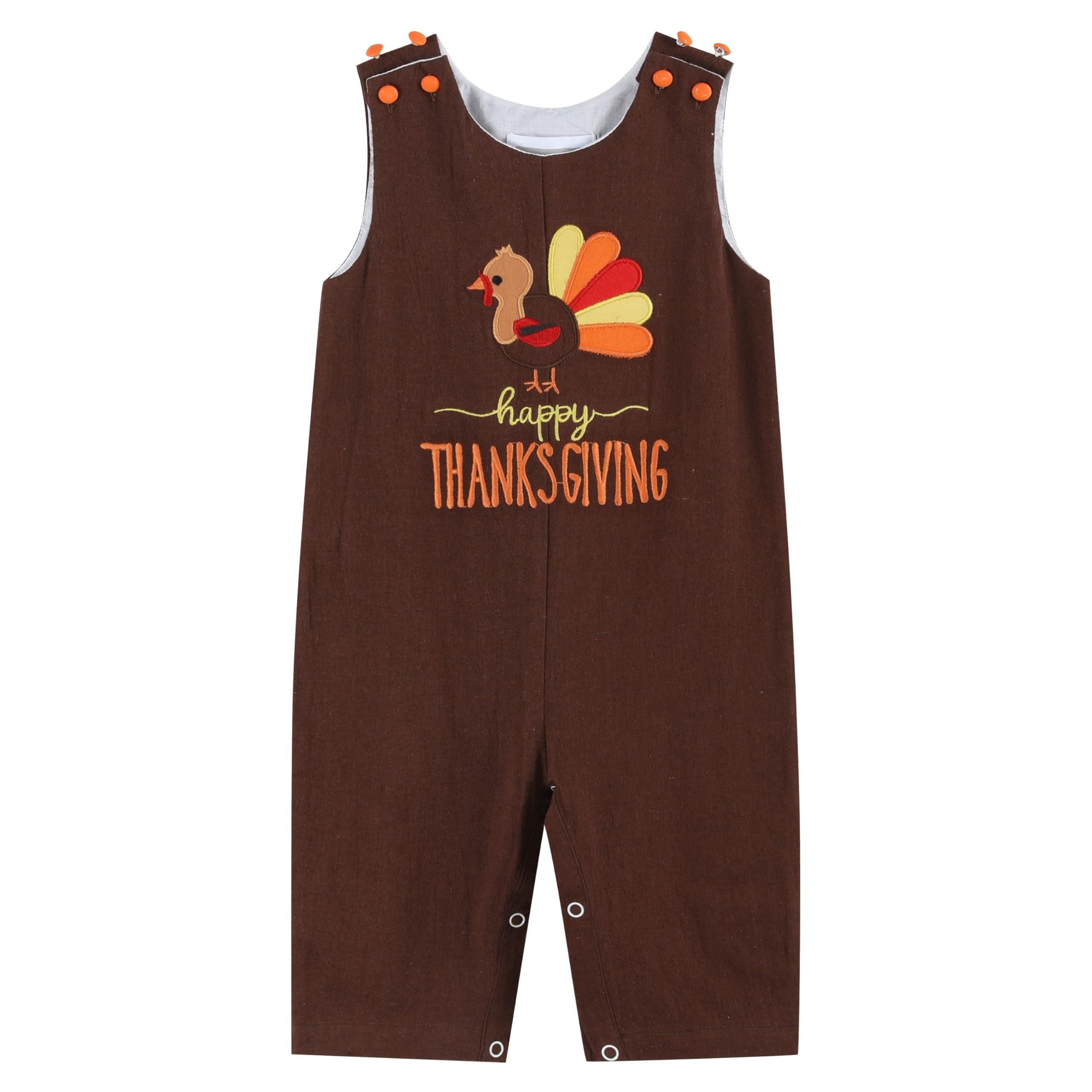 Lil Cactus Brown Happy Thanksgiving Turkey Overalls - Adorable Baby Outfit for Thanksgiving Family Gatherings & Photo Shoots
