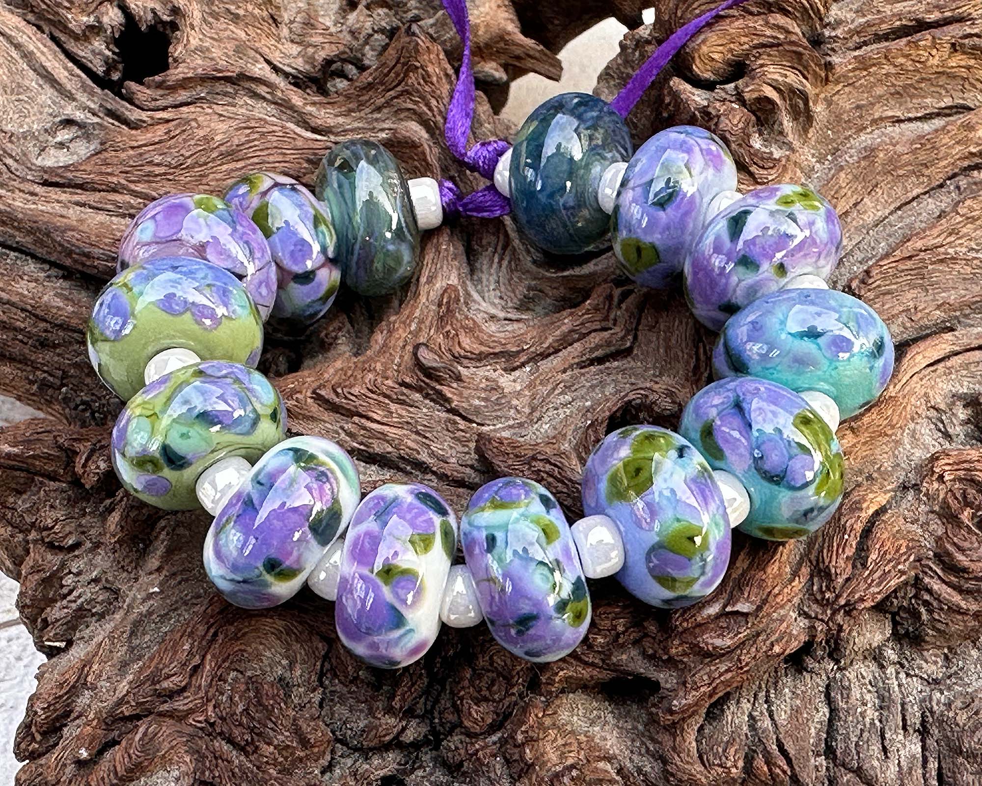 14-Piece Wisteria Purple Lampwork Glass Beads Set for Jewelry Making - DIY Necklace, Bracelet & Craft Projects (SRA Certified)