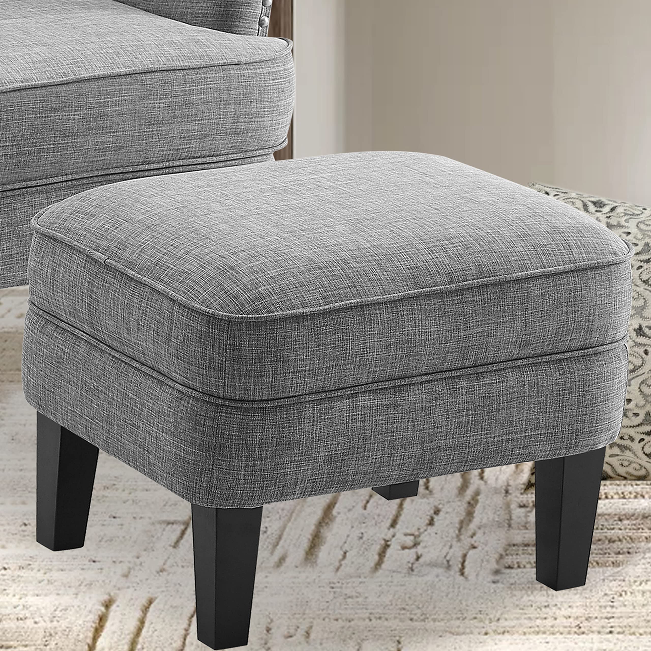 Rosevera Mid-Century Modern Accent Chair with Ottoman Set - Upholstered Armchair for Living Room or Bedroom - Comfortable Reading Chair with Footrest, Small Lounge Chair in Grey - Perfect for Relaxing, Reading & Home Decor