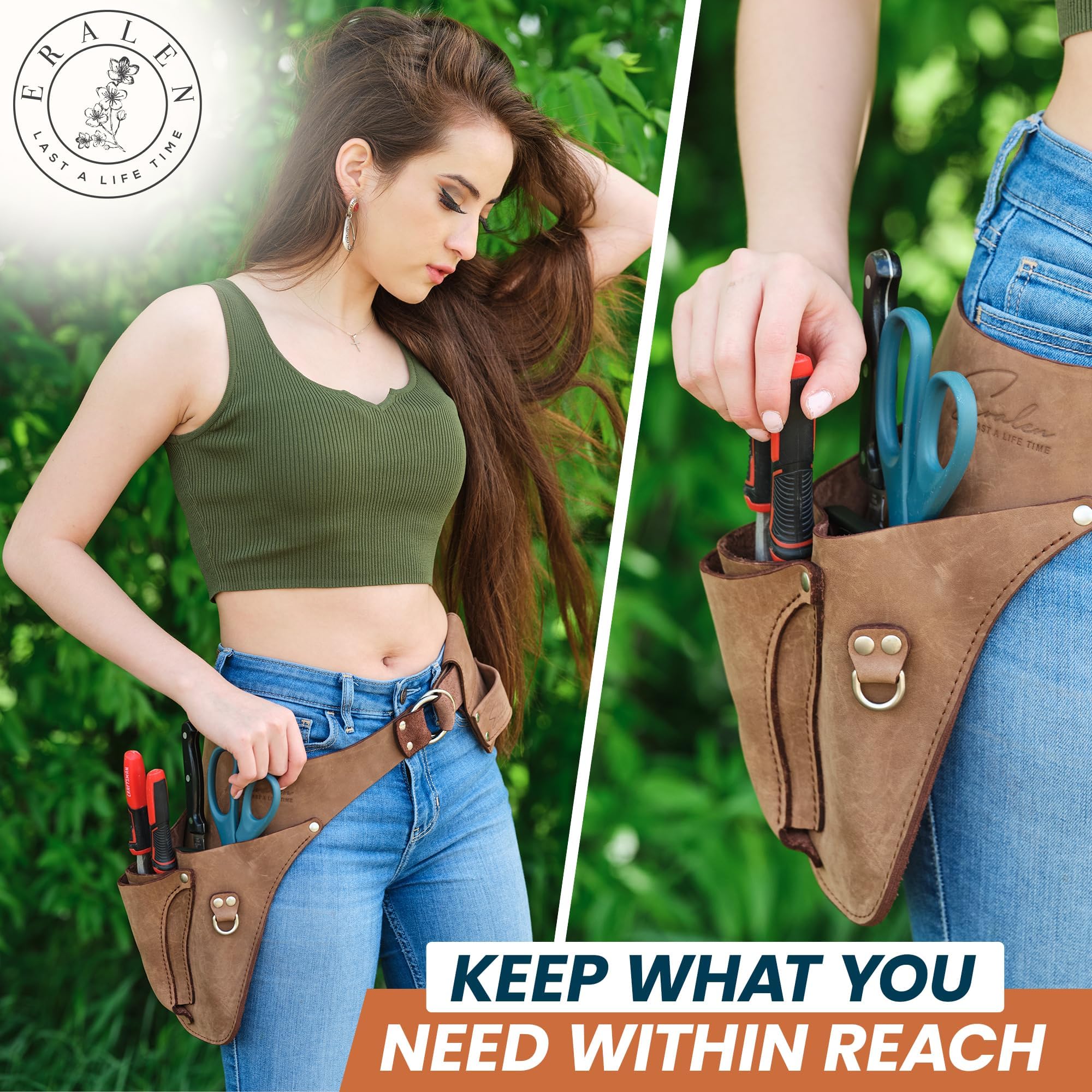 Premium Leather Garden Utility Belt for Women - Heavy Duty Florist Tool Holster & Gardening Apron with Hammer Holder - Perfect Gift Box Included (Ideal for Landscaping, Floral Arrangements & Outdoor Work)