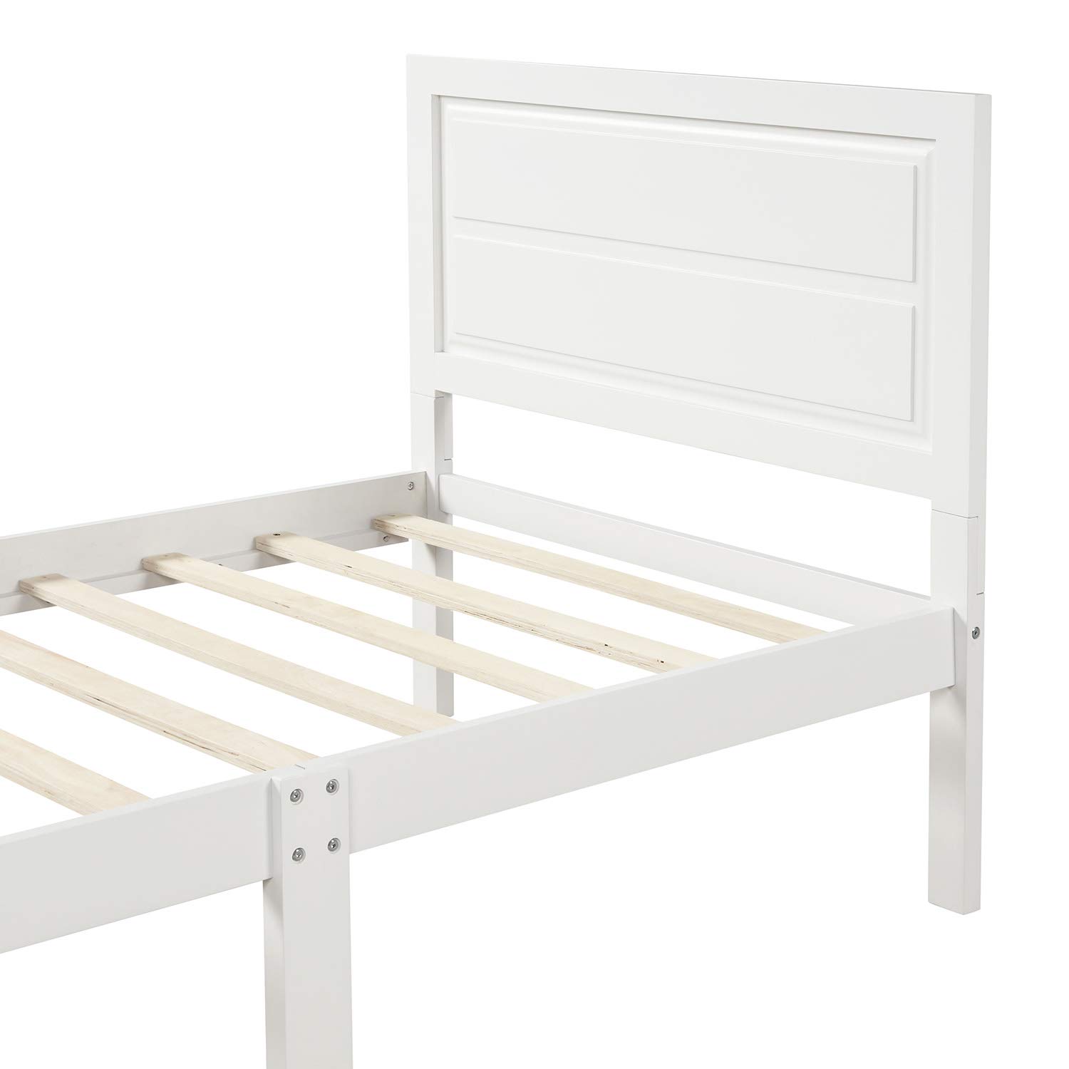 Full Size Wooden Platform Bed Frame with Headboard & Footboard - Sturdy & Modern Design for Teens & Adults, Twin Size (White) - Perfect for Small Bedrooms, Guest Rooms & Dormitories
