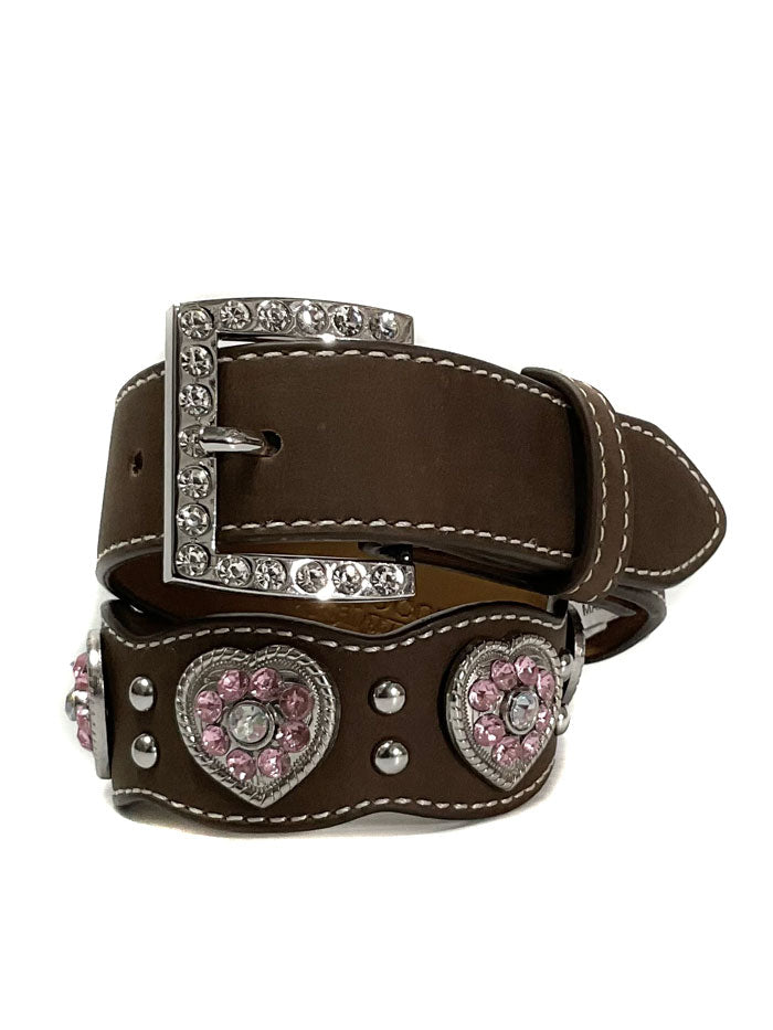 Nocona N4427044 Kids Fashion Heart Belt - Brown Leather Adjustable Waist Belt for Girls, Perfect for Jeans, Dresses & School Outfits