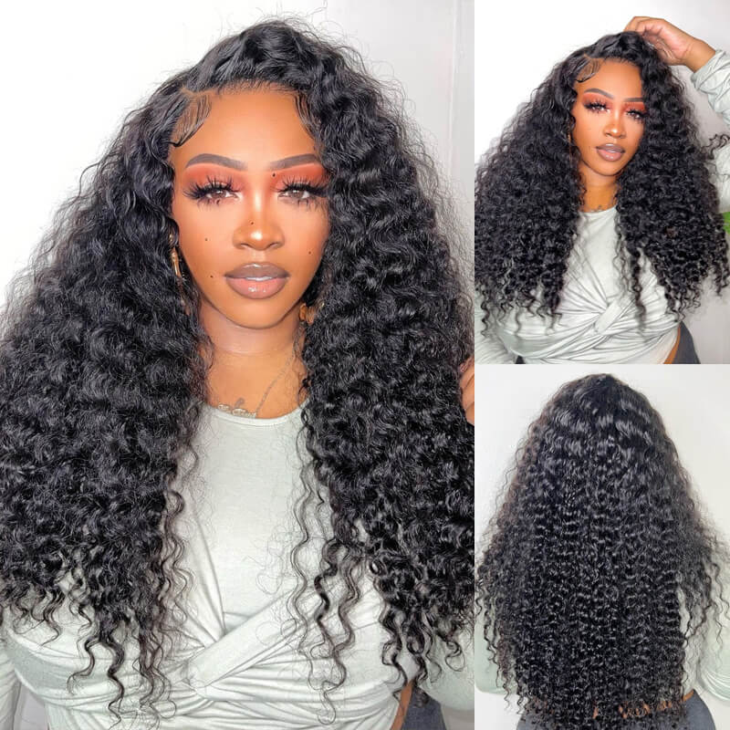 Eullair Voluminous Sleek Tangle-Free Kinky Curly Lace Frontal Wig | Invisible Lace Human Hair Wig for Black Women | Perfect for Daily Wear, Parties & Special Occasions