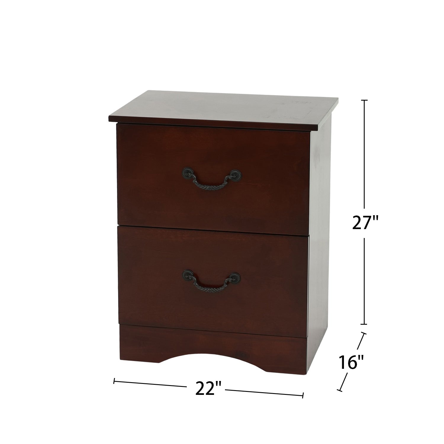 2 Drawer Pine Wood Nightstand in Cherry Finish - Bedside Table for Bedroom, Living Room, or Nursery - Compact Night Stand with Storage