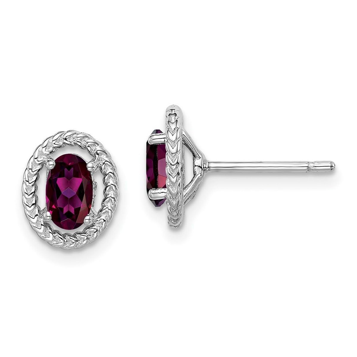925 Sterling Silver Rhodolite Garnet Oval Post Earrings for Women - 9.6x7.85mm Wide, Elegant Everyday Jewelry for Work, Date Night & Special Occasions