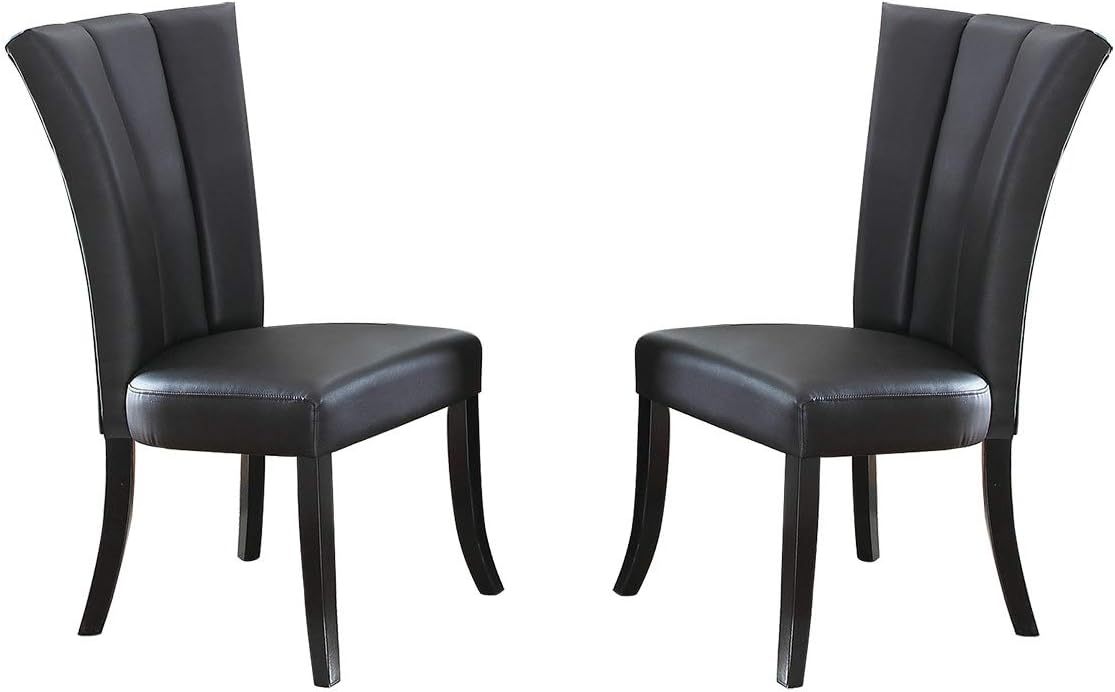 2-Piece Black Faux Leather Dining Chairs Set with Wide Flair Back - Modern Upholstered Side Chairs for Kitchen, Dining Room, or Office Seating