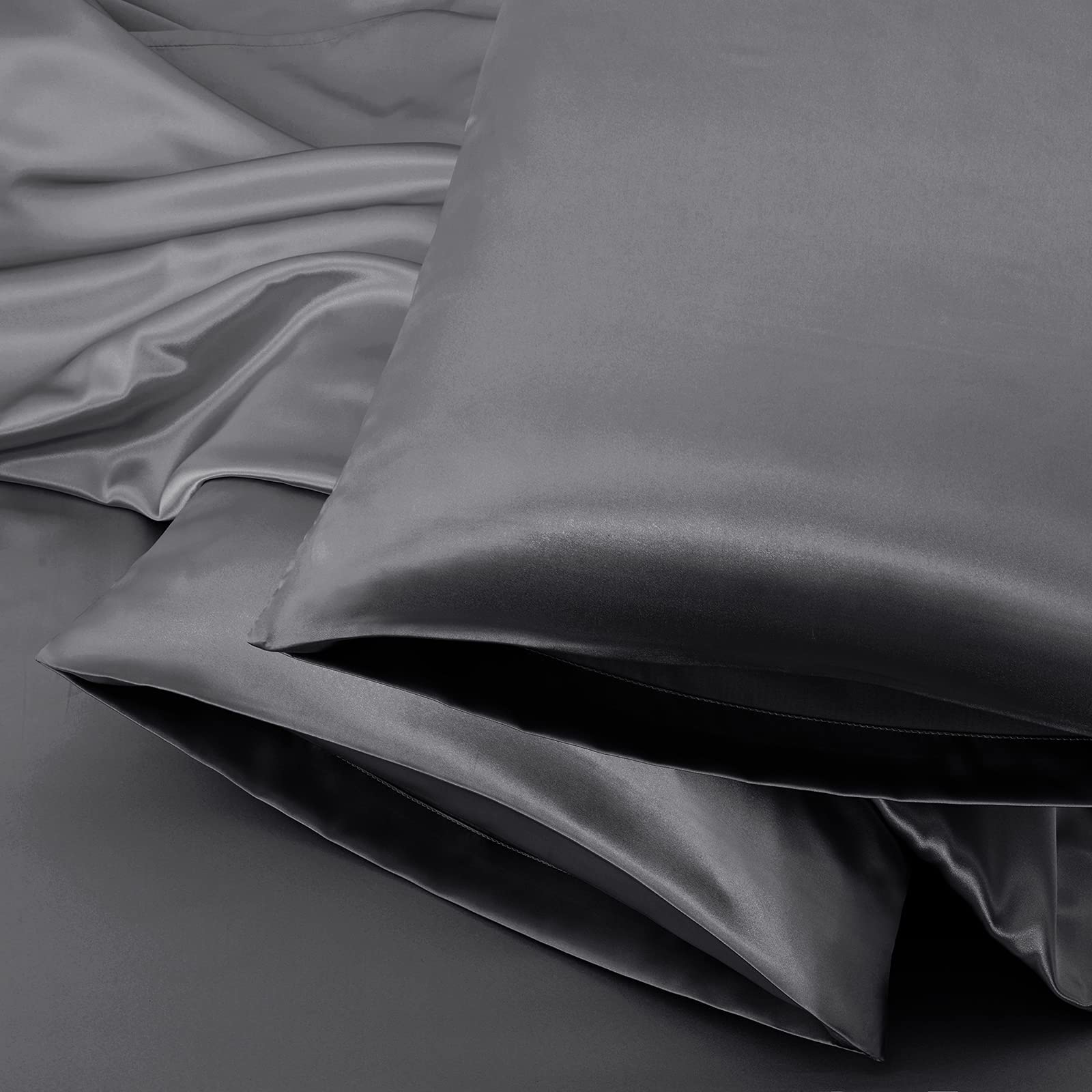 Aormenzy Dark Grey Satin Pillowcase Set of 2 - 20x26 Inch Standard Size Silky Pillow Covers for Hair & Skin Care, Wrinkle & Fade Resistant with Envelope Closure - Perfect for Beauty Sleep & Bedroom Decor