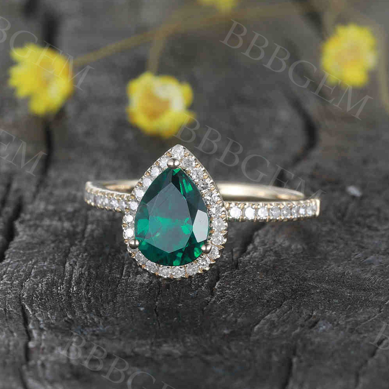 Emerald Diamond Engagement Ring 14K/18K Gold Pear Shape Halo Promise Ring for Women - Thin Stackable Wedding Band, Perfect for Proposals, Anniversaries & Everyday Elegance