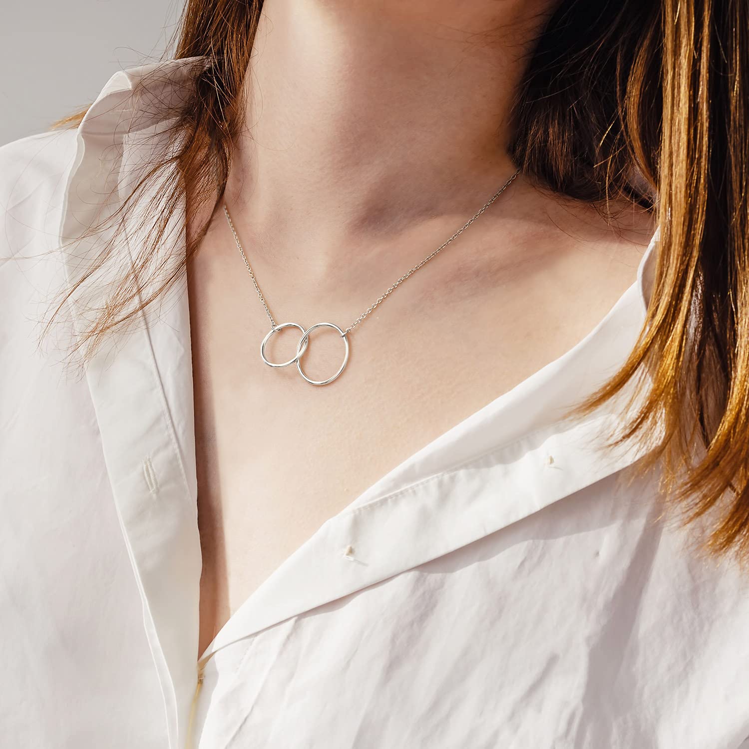 925 Sterling Silver Two Circle Necklace for Mom - Mother Daughter Matching Jewelry Set, Birthday Gift for Mother in Law, Grandma & Women | Perfect for Mother's Day, Anniversary & Special Occasions