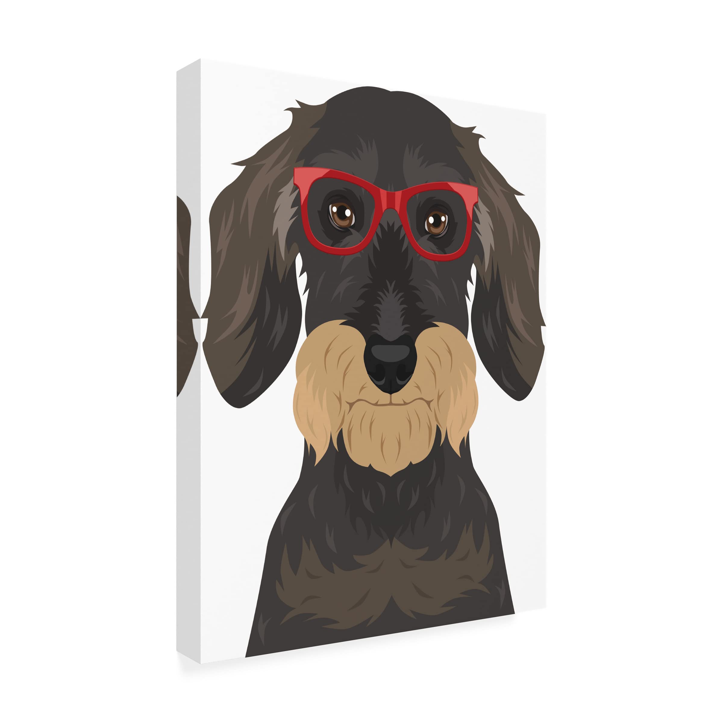 Wire Haired Dachshund in Hipster Glasses Canvas Wall Art - Modern Pet Portrait for Living Room Decor | Funny Dog Gift for Dog Lovers
