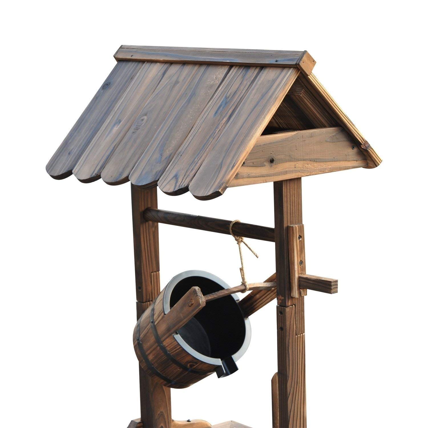 Rustic Wishing Well Fountain - Brown Steel & Wood Outdoor Garden Decor for Patio, Yard, and Landscaping
