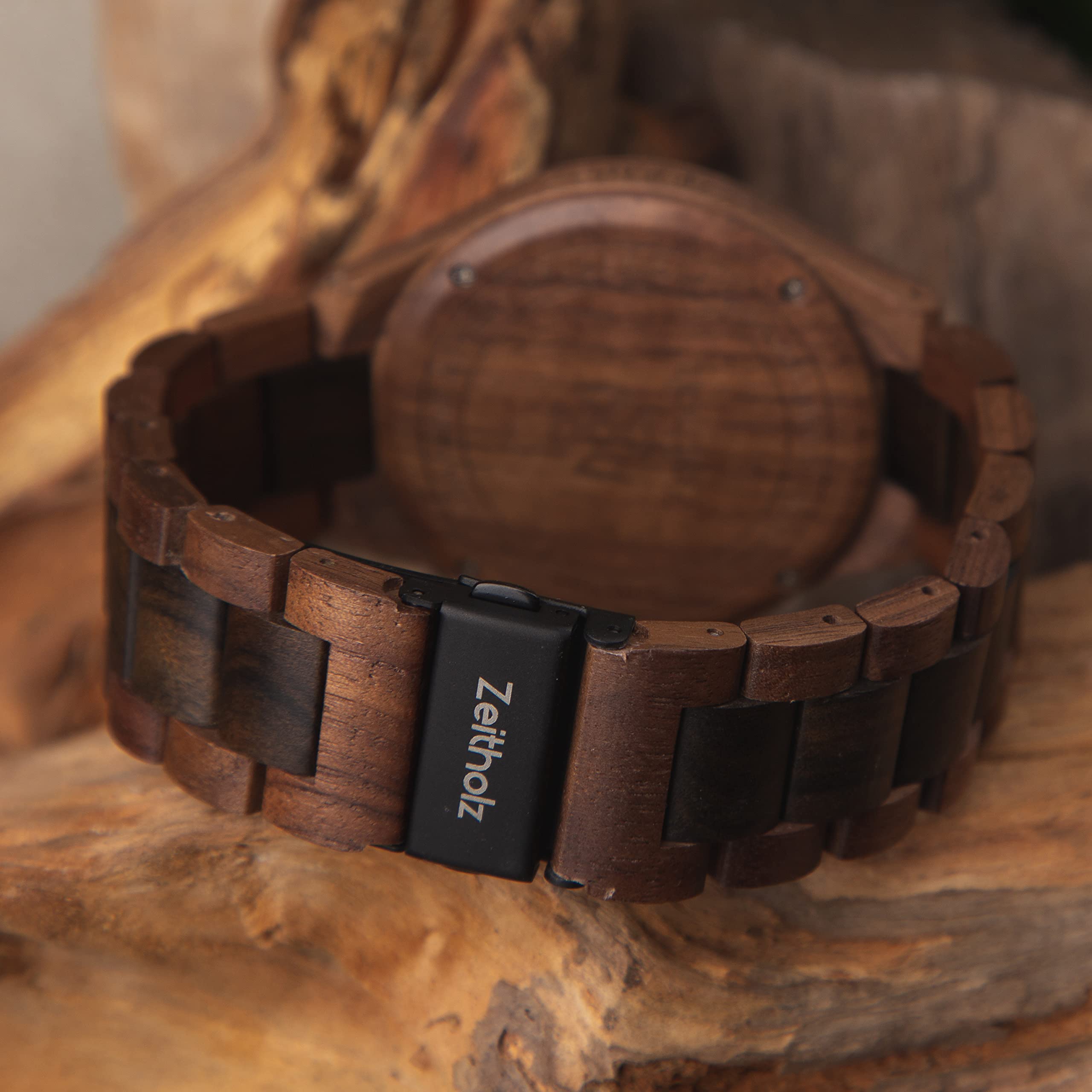 Zeitholz Men's Wooden Watch - 100% Natural Wood, Japanese Quartz Movement, Analog, 44mm Zittau Collection - Perfect Gift for Men, Ideal for Casual, Business & Outdoor Wear
