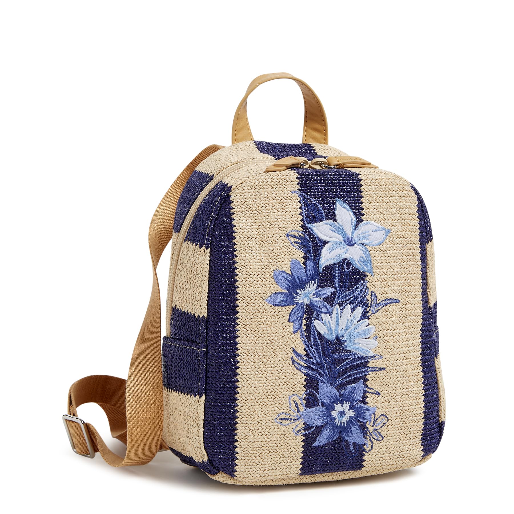 Vera Bradley Mini Backpack for Women - Navy Stripe Straw Crossbody Bag, Lightweight & Durable Travel Purse - Perfect for School, Work, Day Trips & Outdoor Adventures