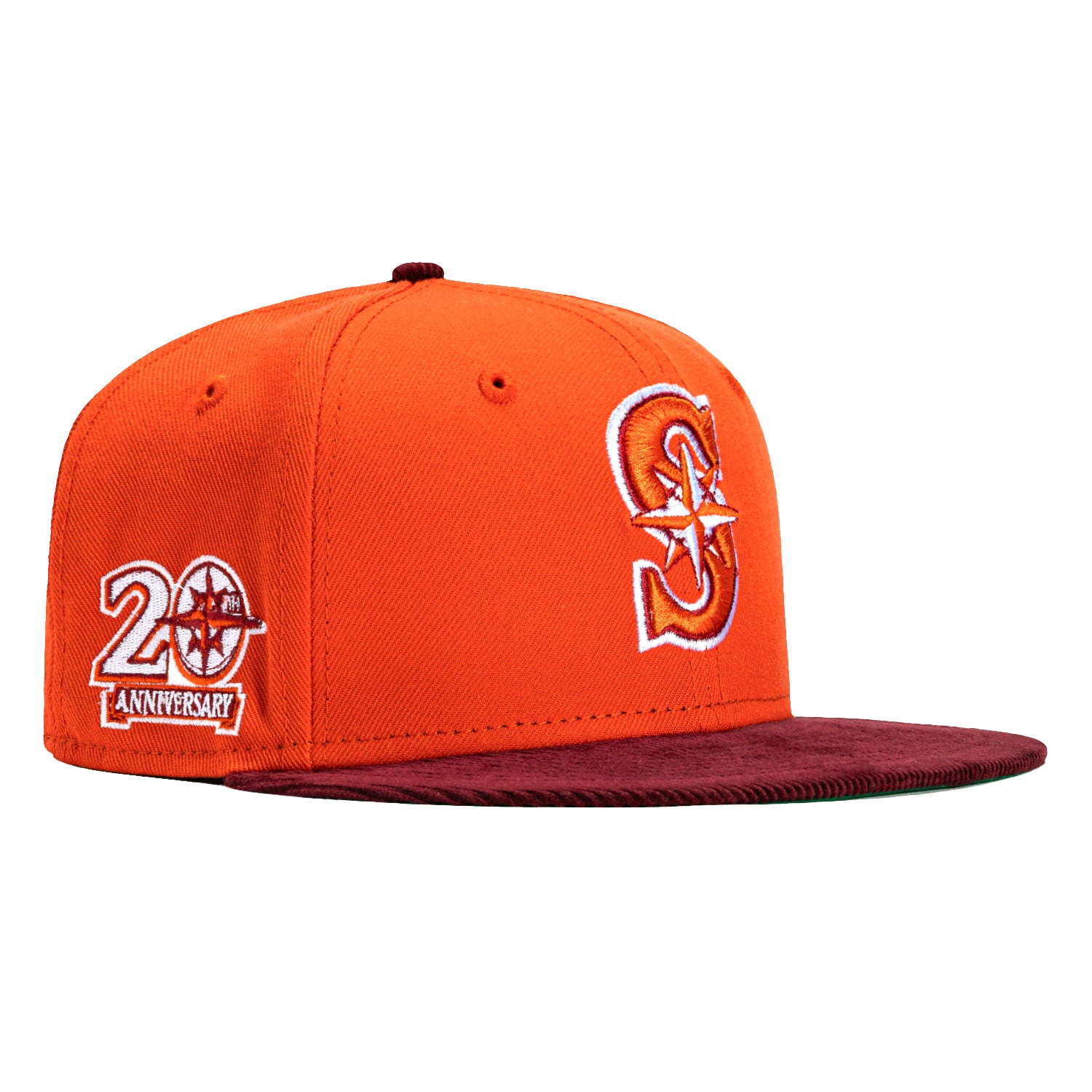 New Era 59Fifty Cord Visor Seattle Mariners 20th Anniversary Patch Hat - Orange & Maroon Baseball Cap for Men - Perfect for MLB Games, Sports Events & Fan Collections