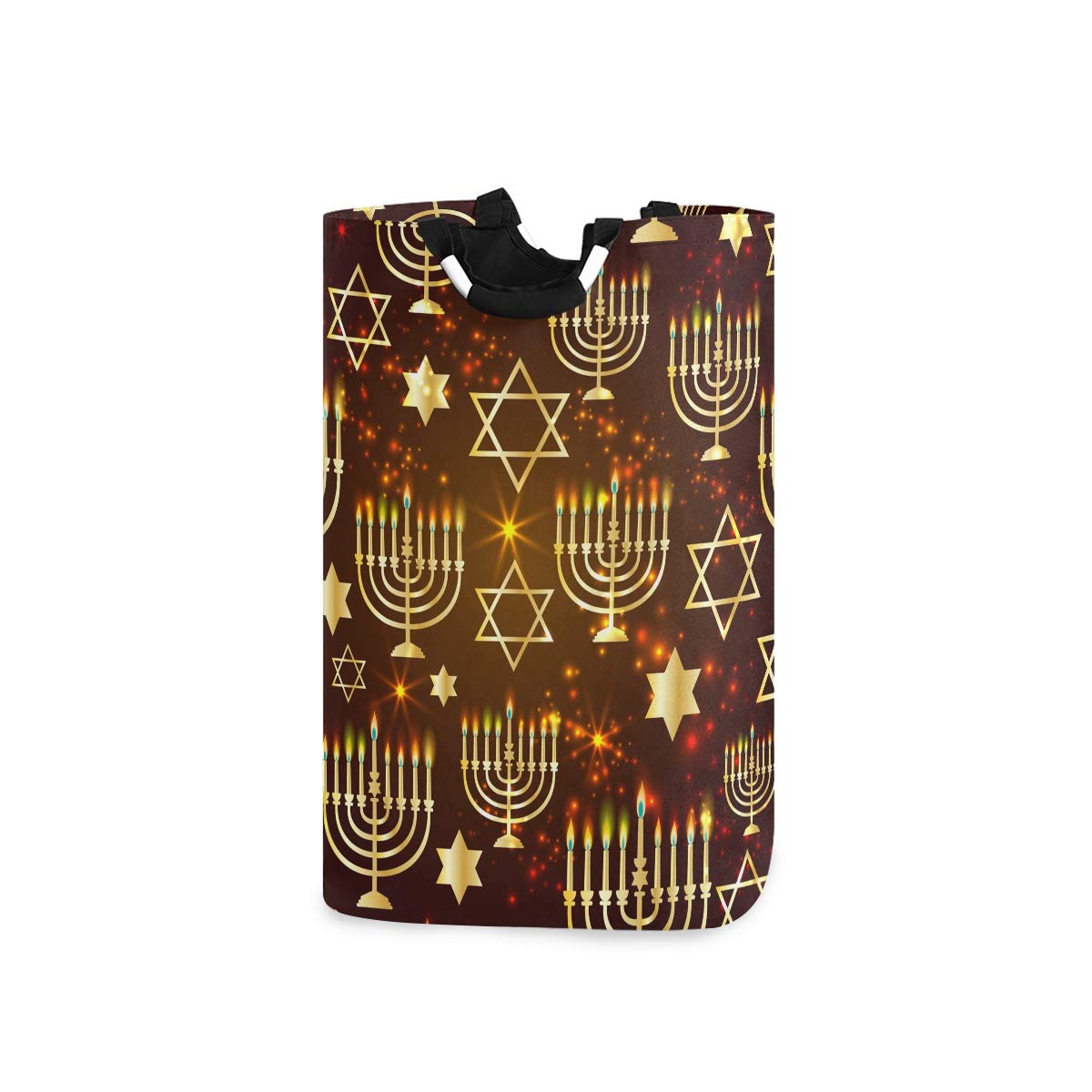 RunningBear Collapsible Laundry Hamper - Large Capacity Washing Clothes Basket with Happy Hanukkah Design for Bathroom, Closet & Dorm Organization | Portable Laundry Tote for Home & Travel Use