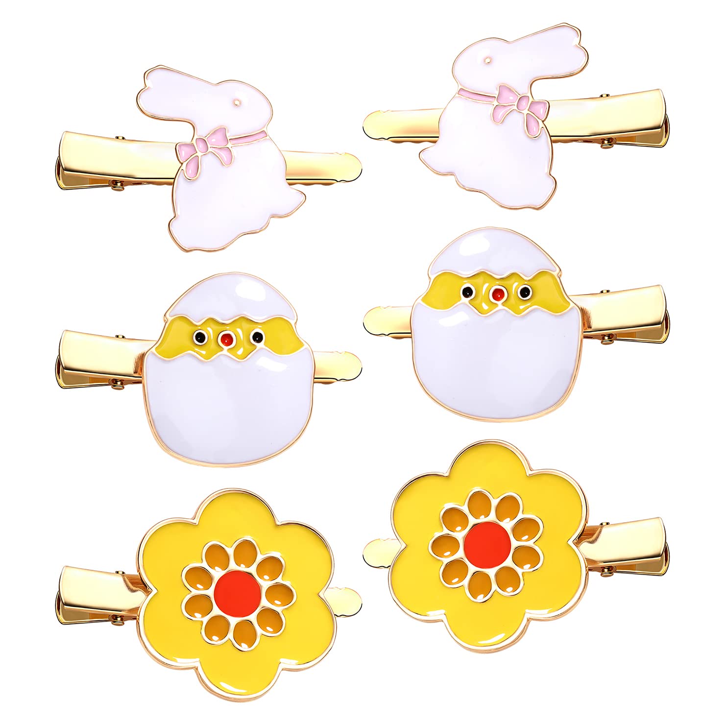 Cute Enamel Bunny Egg Flower Hair Clips for Women & Girls - Kawaii Easter Metal Alligator Clips - Spring Hair Accessories for Party, Holiday, School & Daily Wear