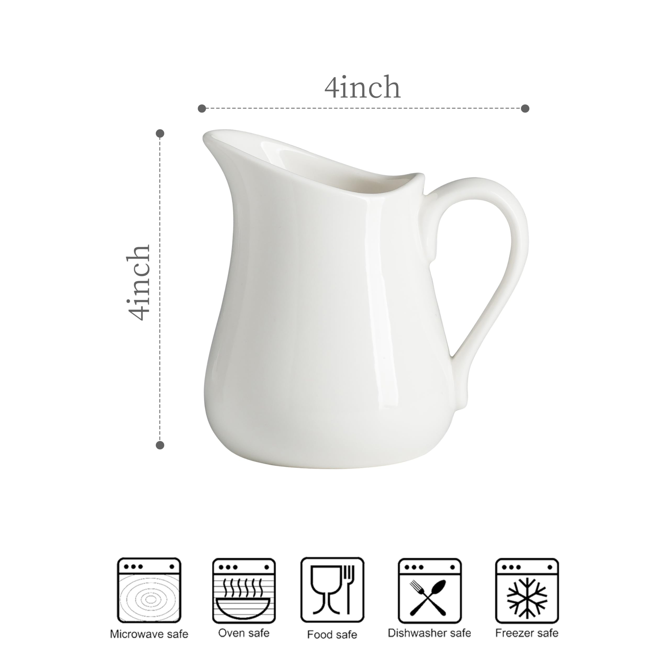 LYEOBOH 9 oz Ceramic Creamer Pitcher - Small White Milk & Coffee Creamer Pitcher for Kitchen, Porcelain Coffee Creamer for Coffee Shops, Restaurants & Home Use